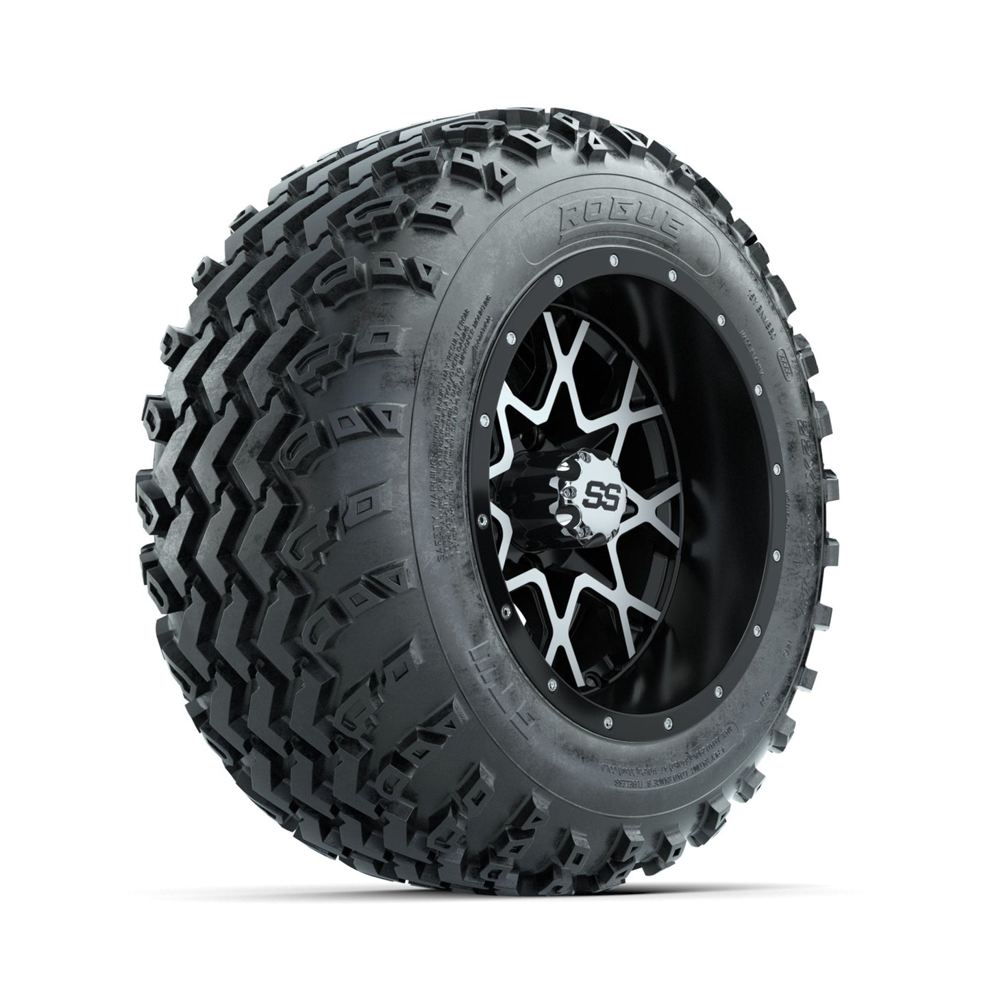 GTW Vortex Machined/Matte Black 12 in Wheels with 22x11.00-12 Rogue All Terrain Tires Full Set
