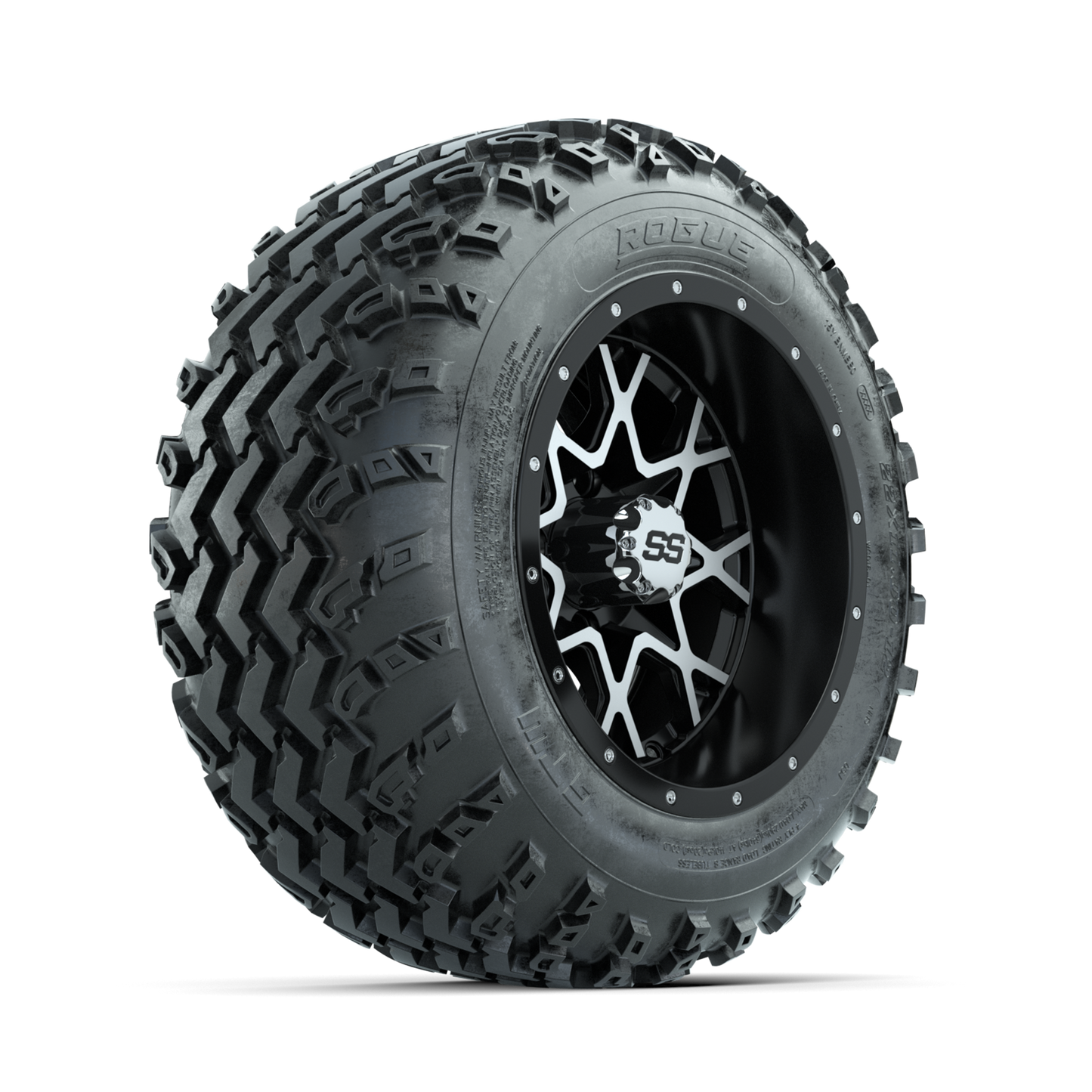GTW Vortex Machined/Matte Black 12 in Wheels with 22x11.00-12 Rogue All Terrain Tires Full Set