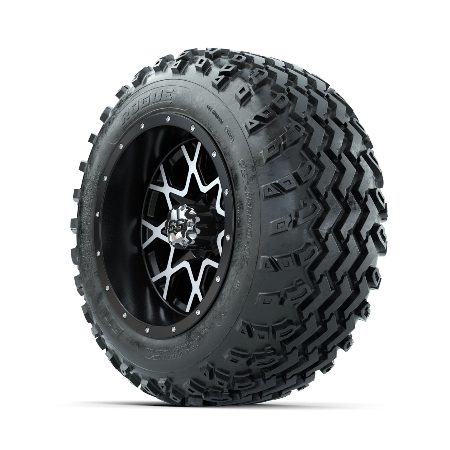 GTW Vortex Machined/Matte Black 12 in Wheels with 22x11.00-12 Rogue All Terrain Tires Full Set