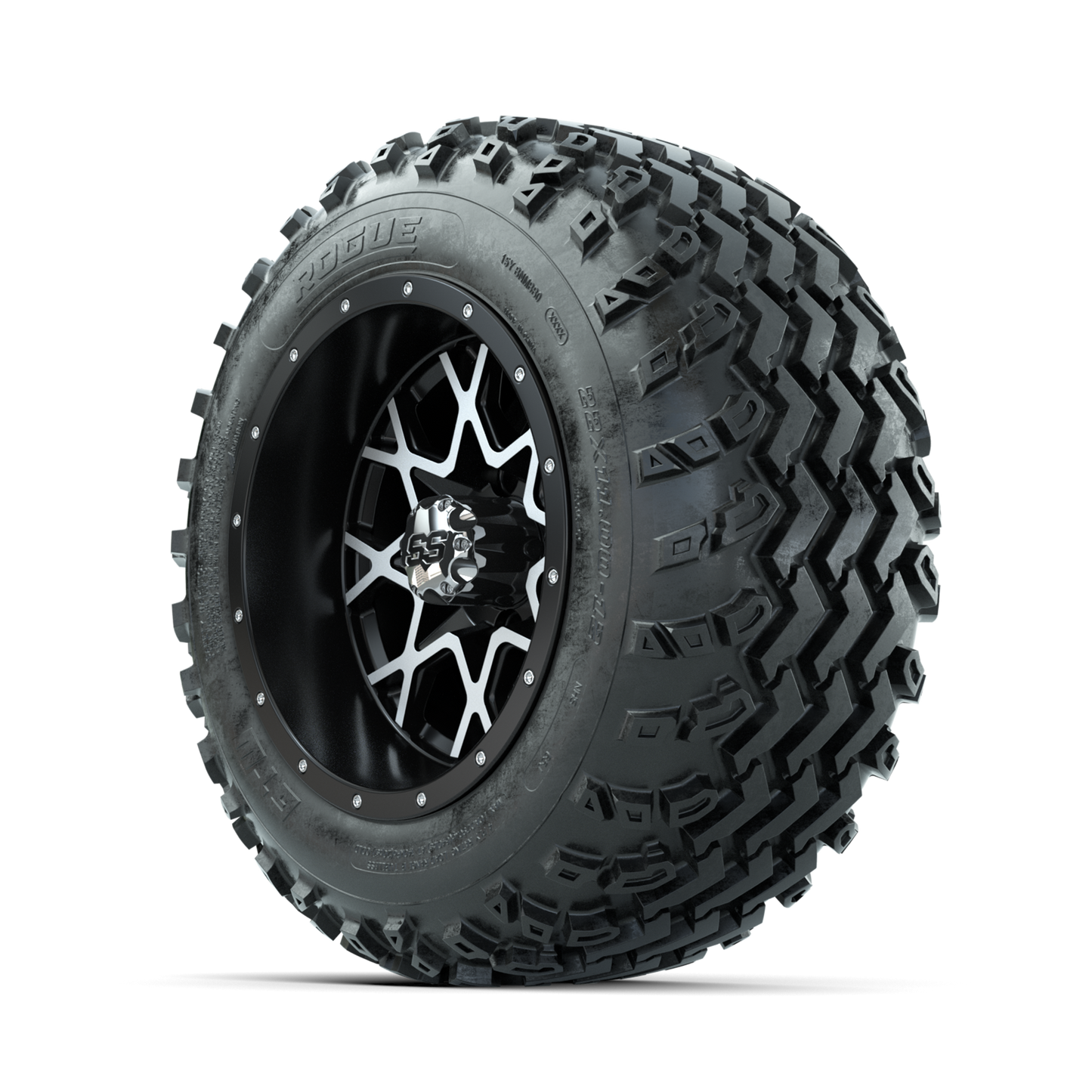 GTW Vortex Machined/Matte Black 12 in Wheels with 22x11.00-12 Rogue All Terrain Tires Full Set