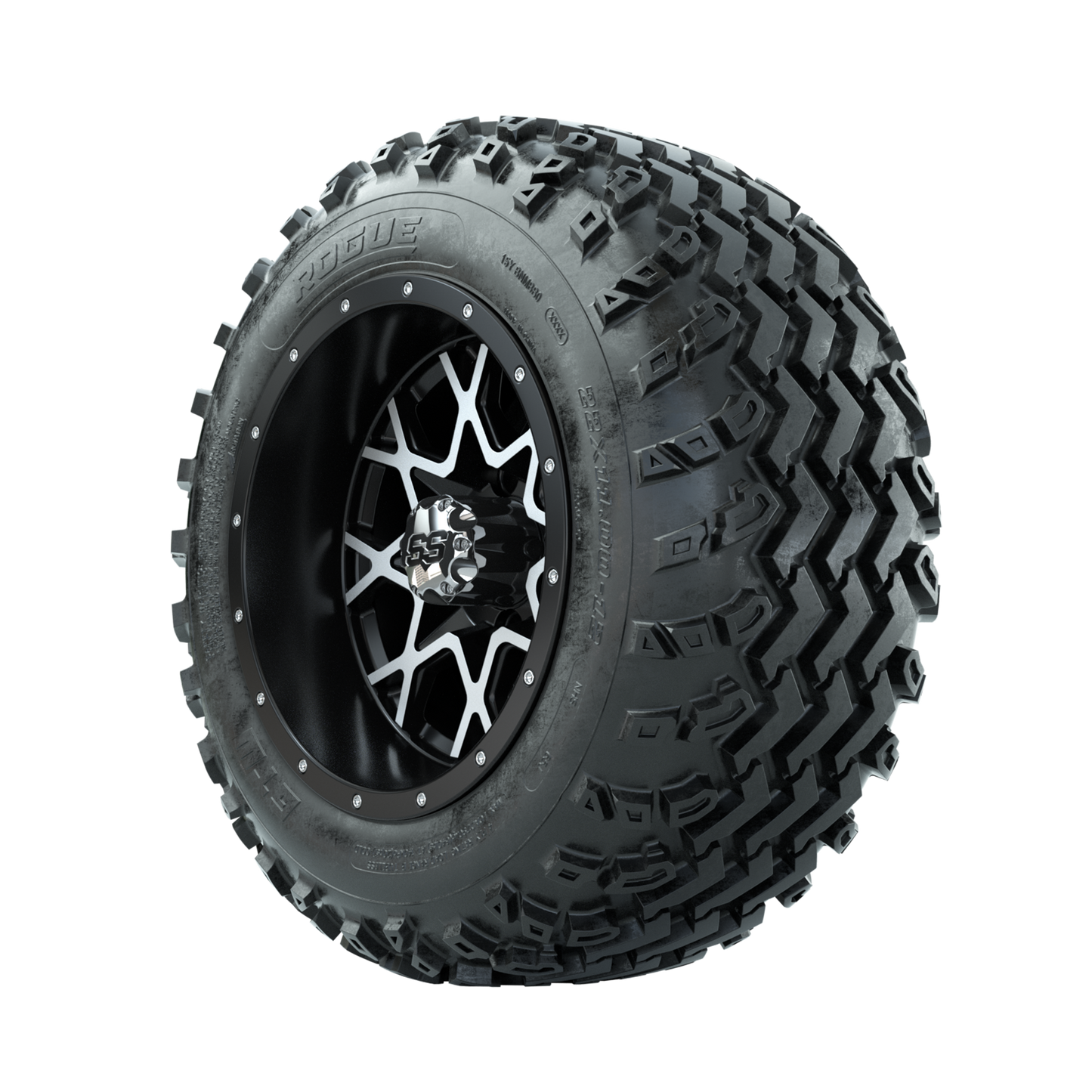 GTW Vortex Machined/Matte Black 12 in Wheels with 22x11.00-12 Rogue All Terrain Tires Full Set