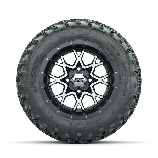 GTW Vortex Machined/Matte Grey 12 in Wheels with 22x11.00-12 Rogue All Terrain Tires Full Set