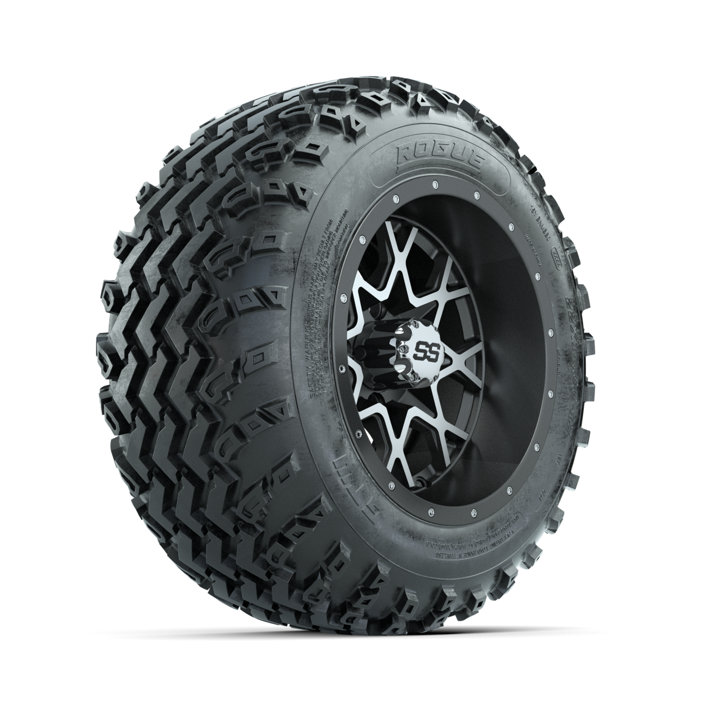 GTW Vortex Machined/Matte Grey 12 in Wheels with 22x11.00-12 Rogue All Terrain Tires Full Set
