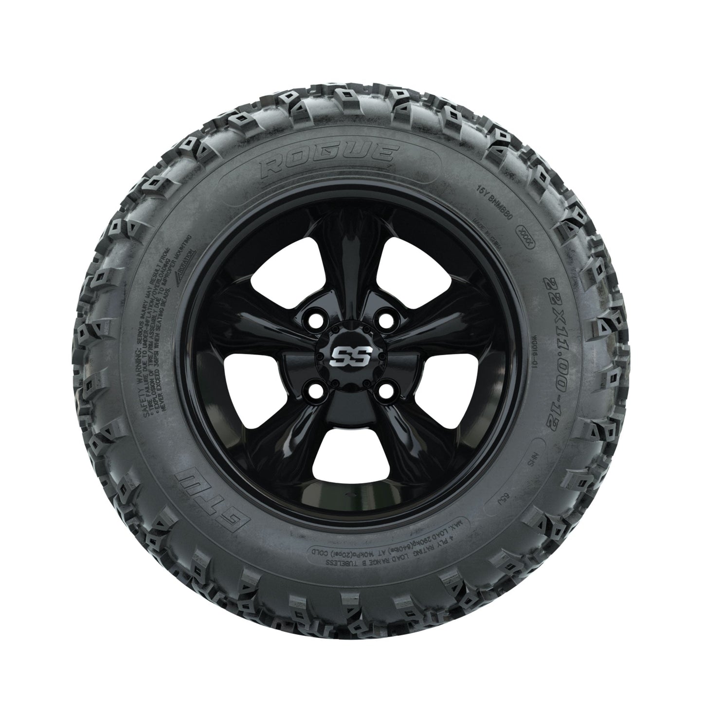 GTW Godfather Black 12 in Wheels with 22x11.00-12 Rogue All Terrain Tires Full Set