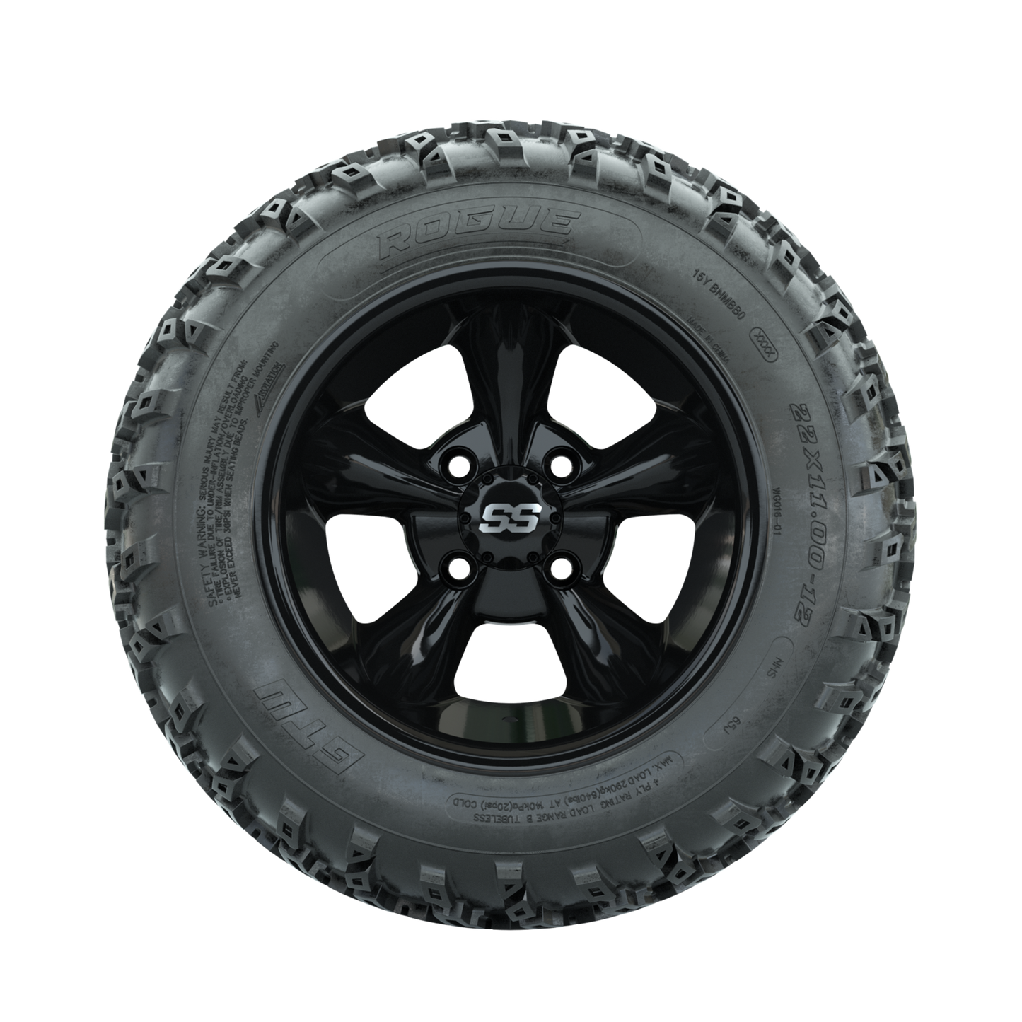 GTW Godfather Black 12 in Wheels with 22x11.00-12 Rogue All Terrain Tires Full Set