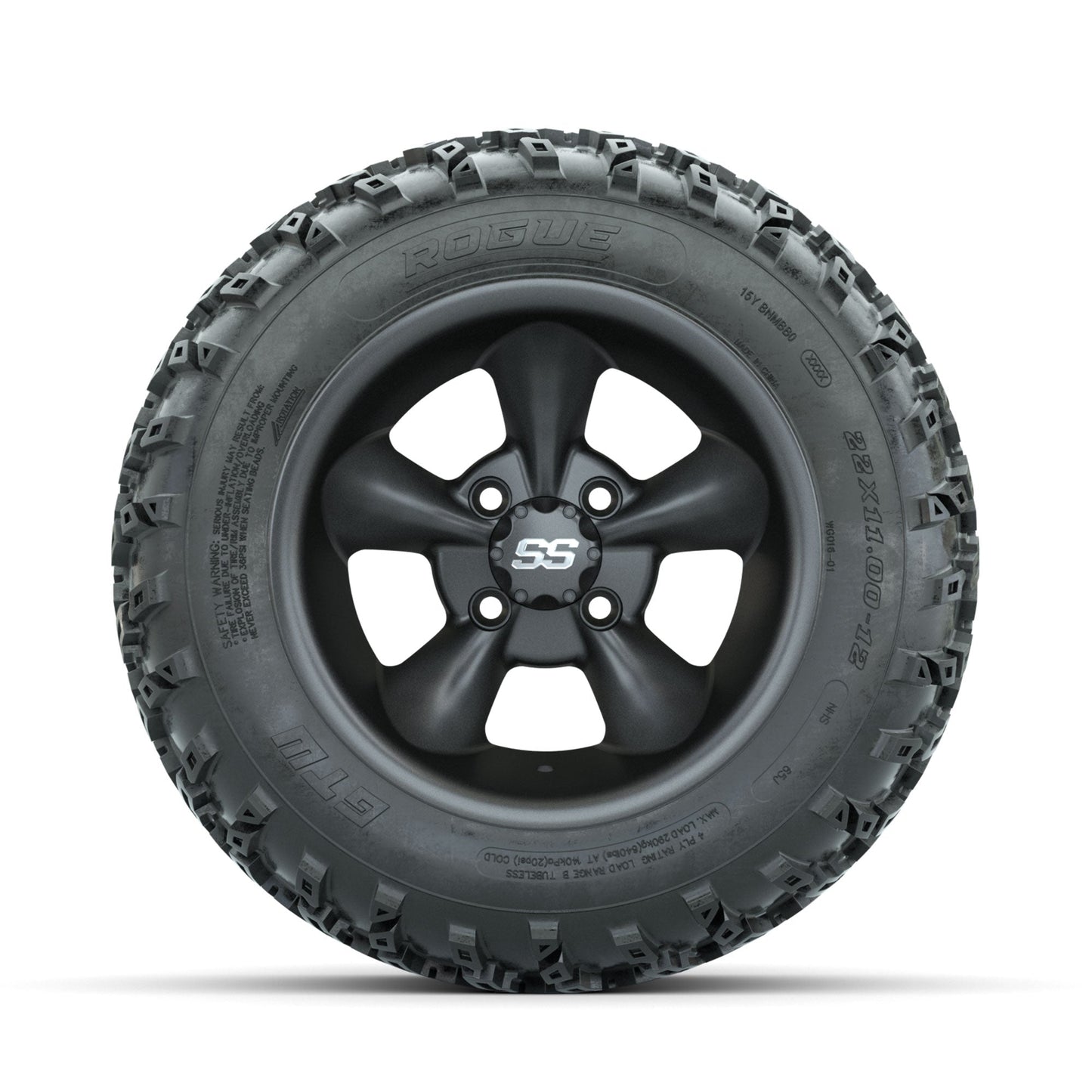 GTW Godfather Matte Grey 12 in Wheels with 22x11.00-12 Rogue All Terrain Tires Full Set