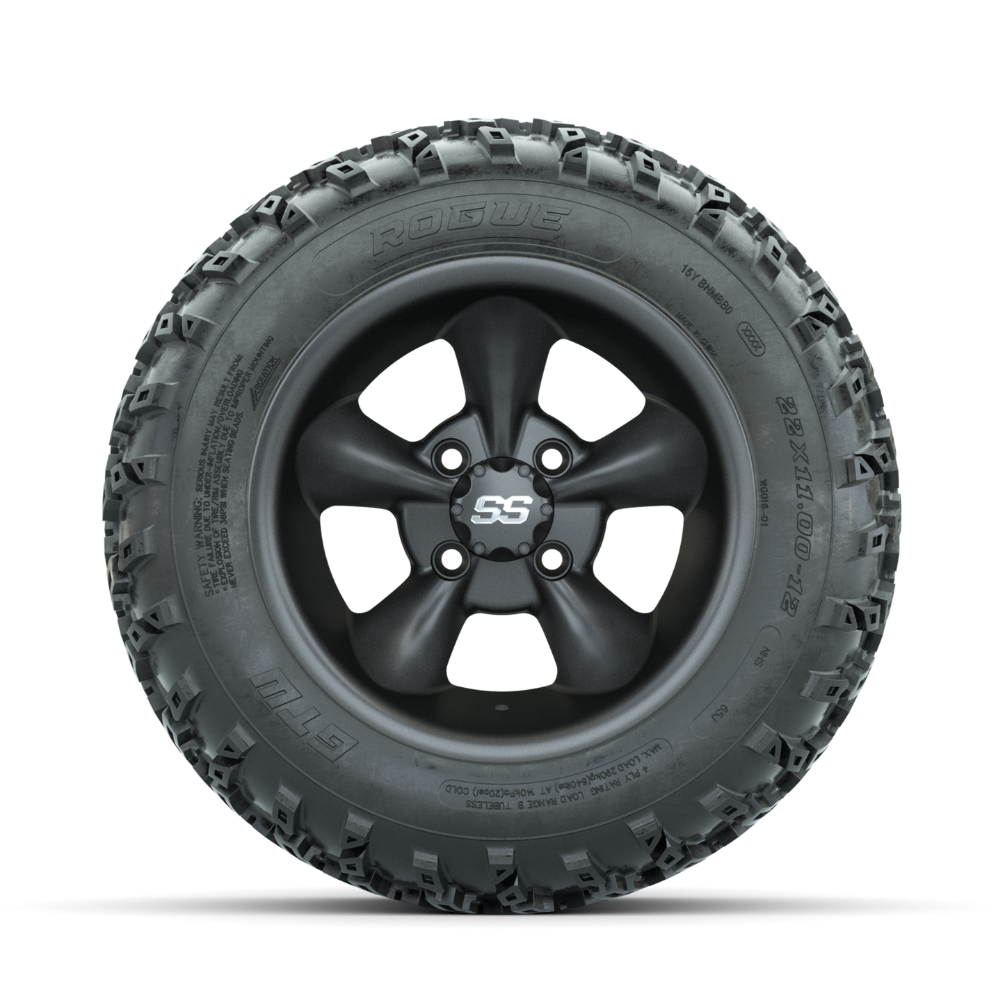 GTW Godfather Matte Grey 12 in Wheels with 22x11.00-12 Rogue All Terrain Tires Full Set