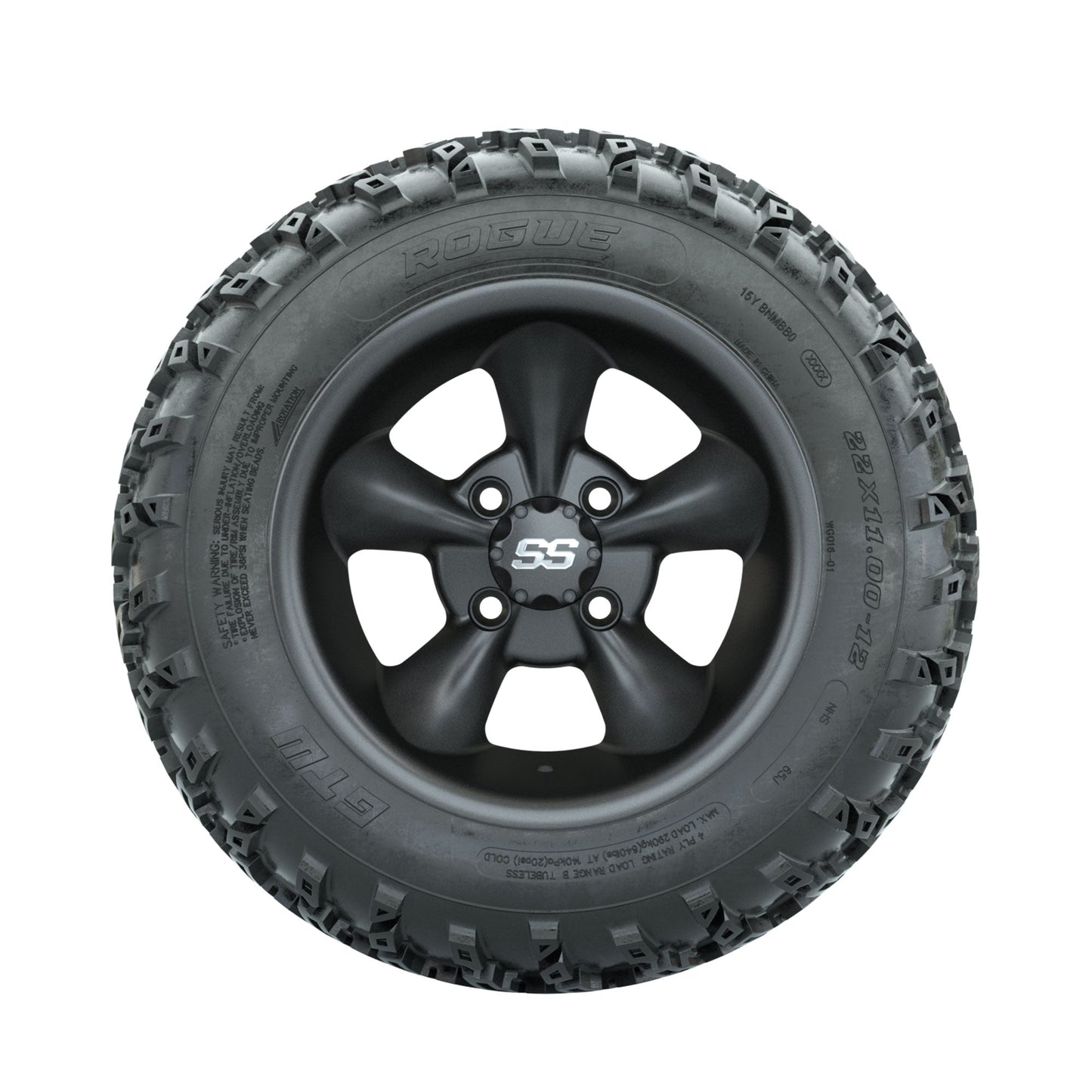 GTW Godfather Matte Grey 12 in Wheels with 22x11.00-12 Rogue All Terrain Tires Full Set