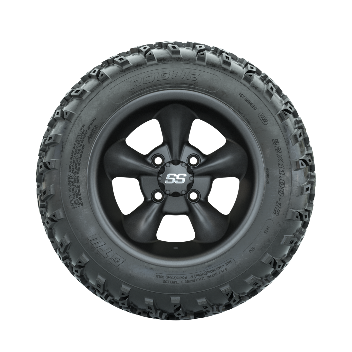 GTW Godfather Matte Grey 12 in Wheels with 22x11.00-12 Rogue All Terrain Tires Full Set