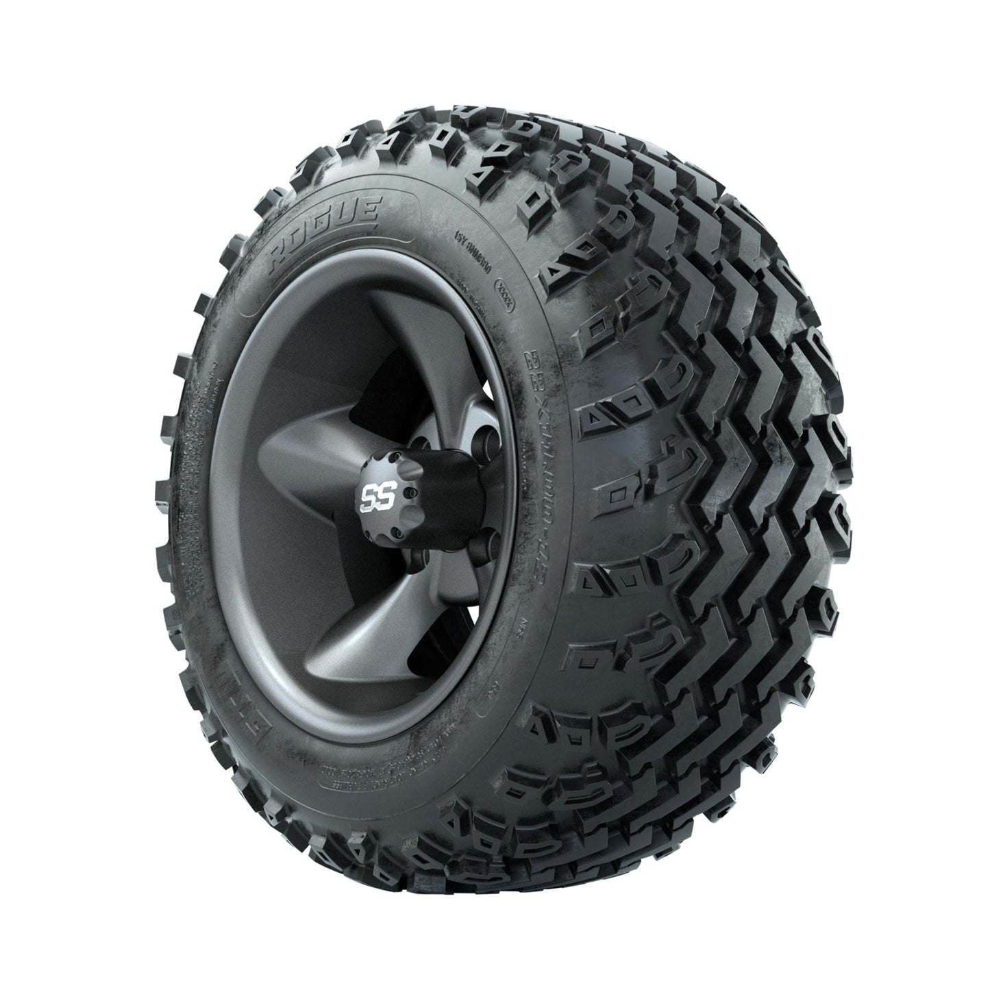 GTW Godfather Matte Grey 12 in Wheels with 22x11.00-12 Rogue All Terrain Tires Full Set