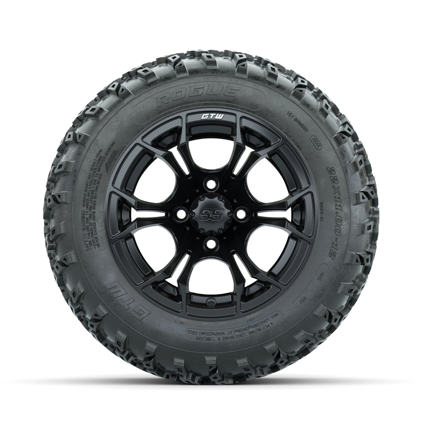 GTW Spyder Matte Black 12 in Wheels with 22x11.00-12 Rogue All Terrain Tires Full Set