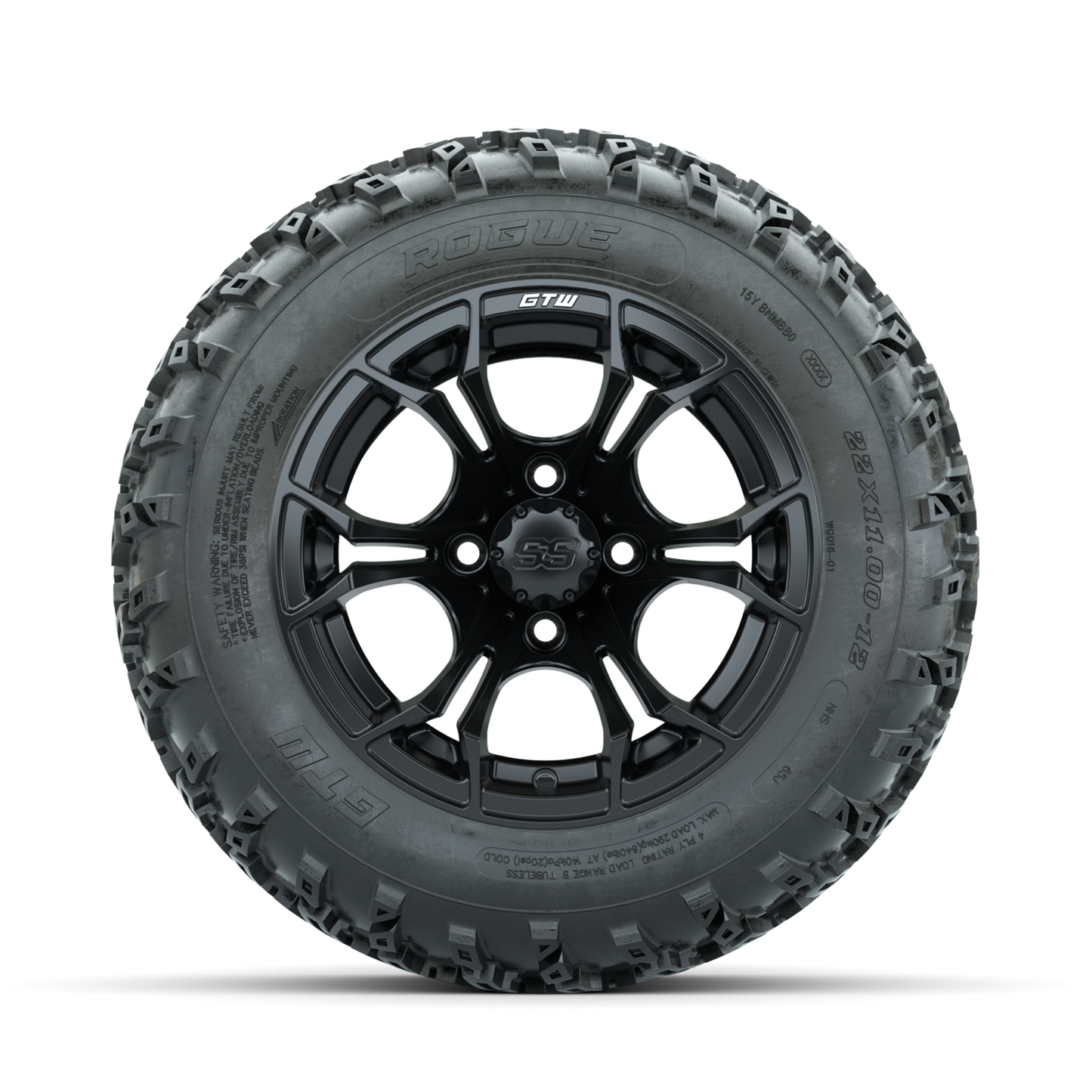 GTW Spyder Matte Black 12 in Wheels with 22x11.00-12 Rogue All Terrain Tires Full Set