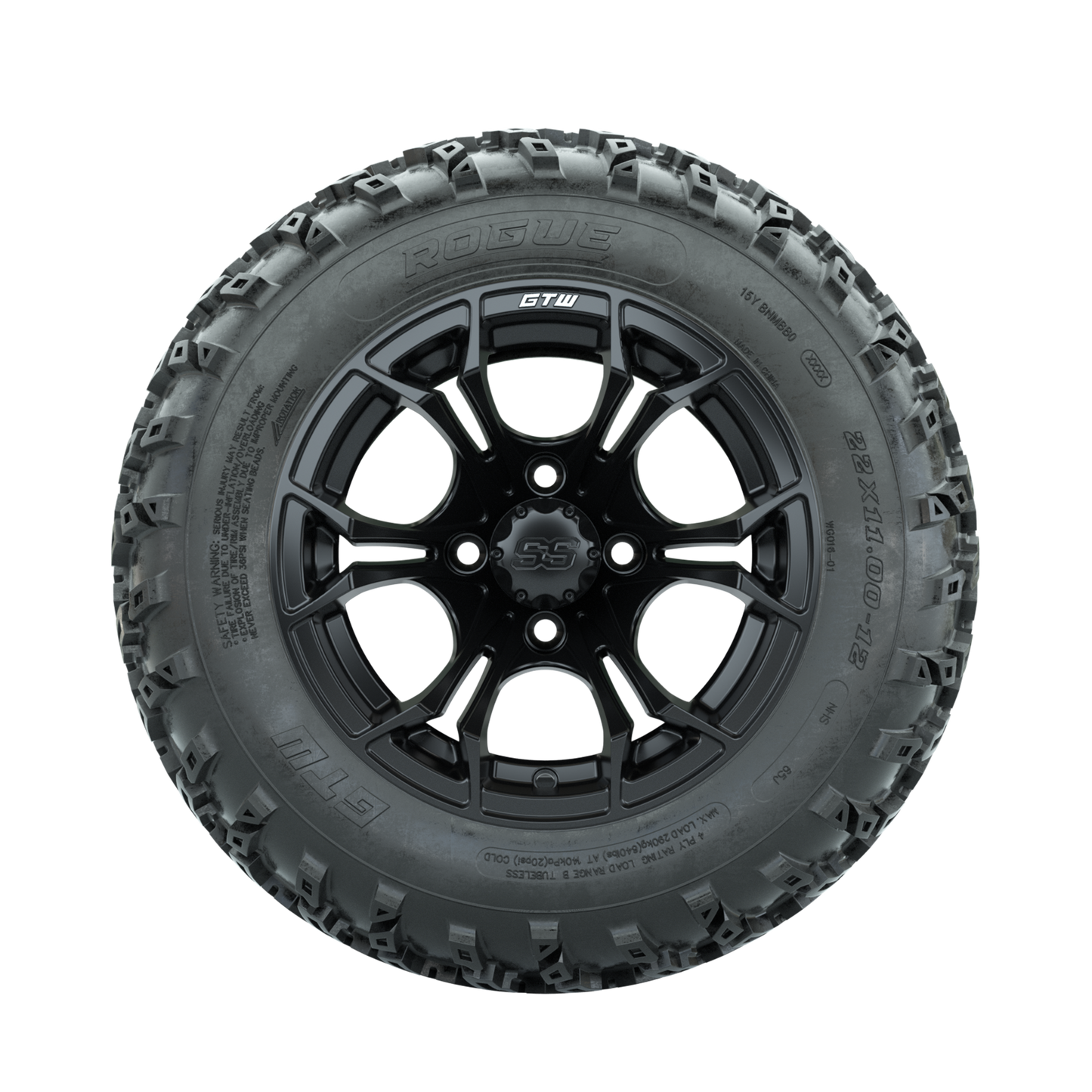 GTW Spyder Matte Black 12 in Wheels with 22x11.00-12 Rogue All Terrain Tires Full Set
