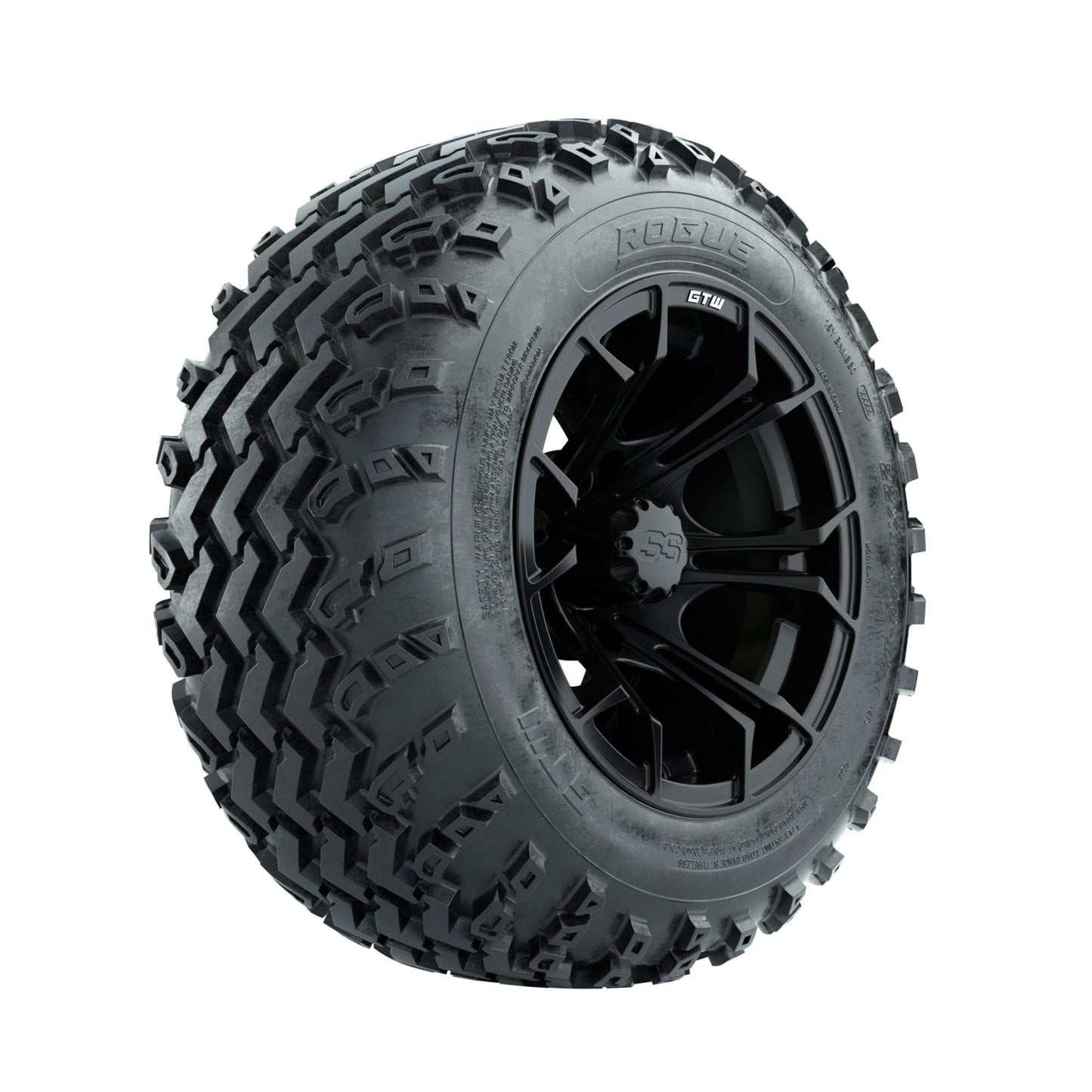 GTW Spyder Matte Black 12 in Wheels with 22x11.00-12 Rogue All Terrain Tires Full Set