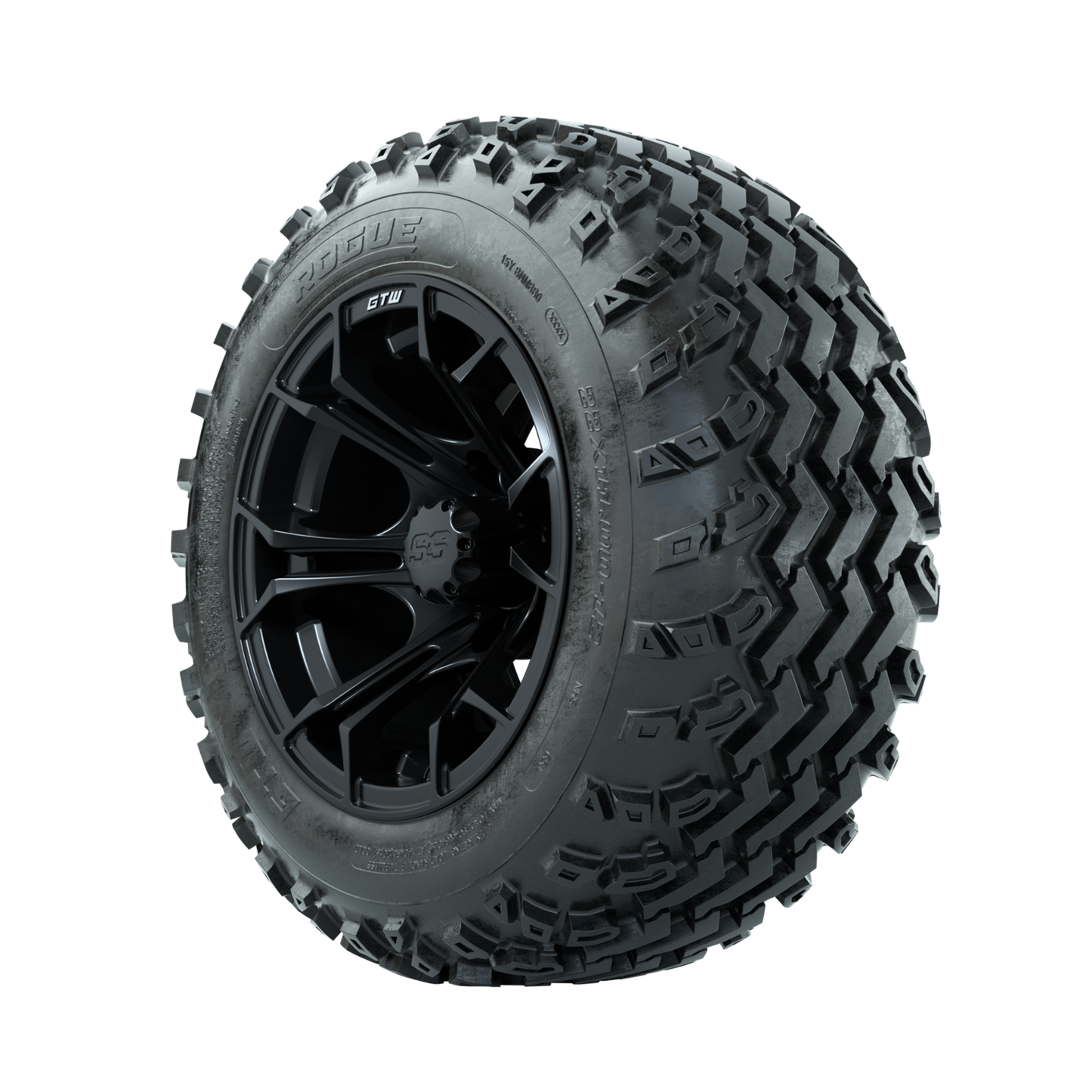 GTW Spyder Matte Black 12 in Wheels with 22x11.00-12 Rogue All Terrain Tires Full Set