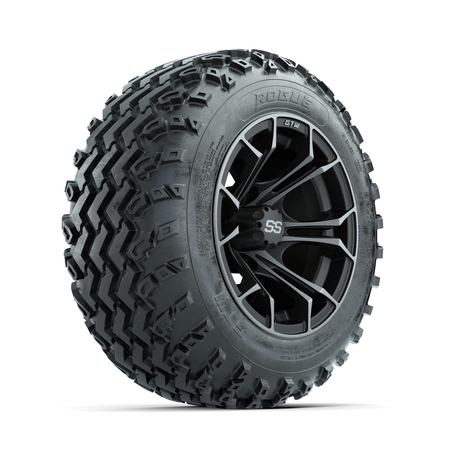 GTW Spyder Machined/Grey 12 in Wheels with 22x11.00-12 Rogue All Terrain Tires Full Set