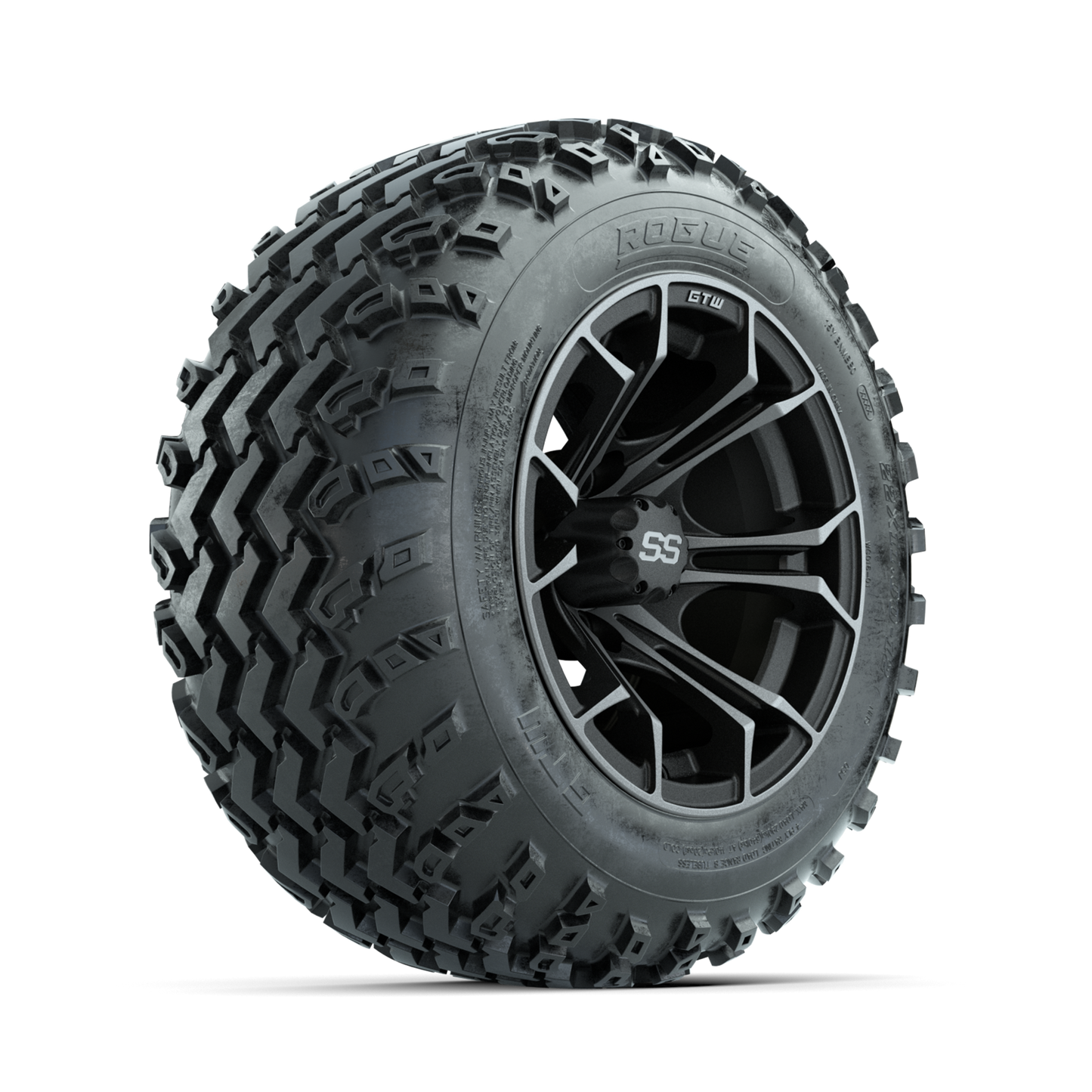 GTW Spyder Machined/Grey 12 in Wheels with 22x11.00-12 Rogue All Terrain Tires Full Set