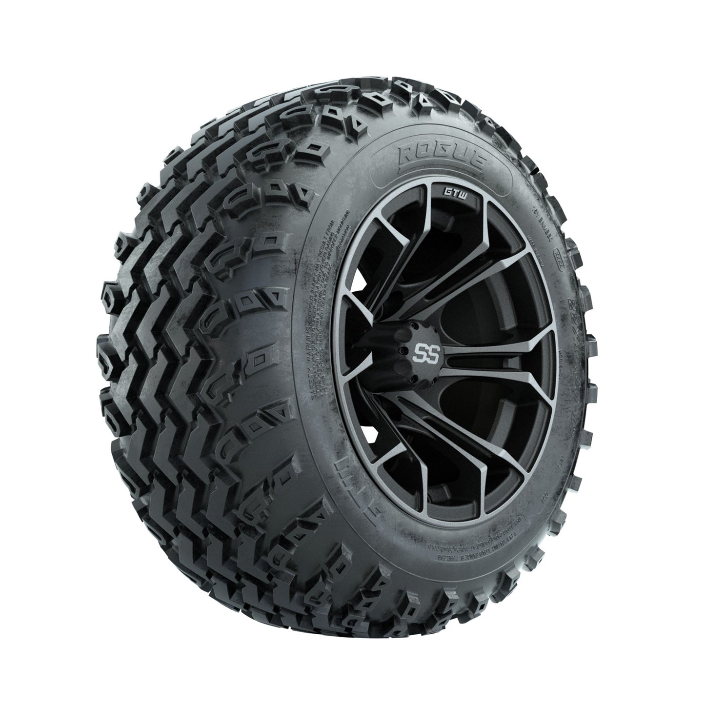 GTW Spyder Machined/Grey 12 in Wheels with 22x11.00-12 Rogue All Terrain Tires Full Set
