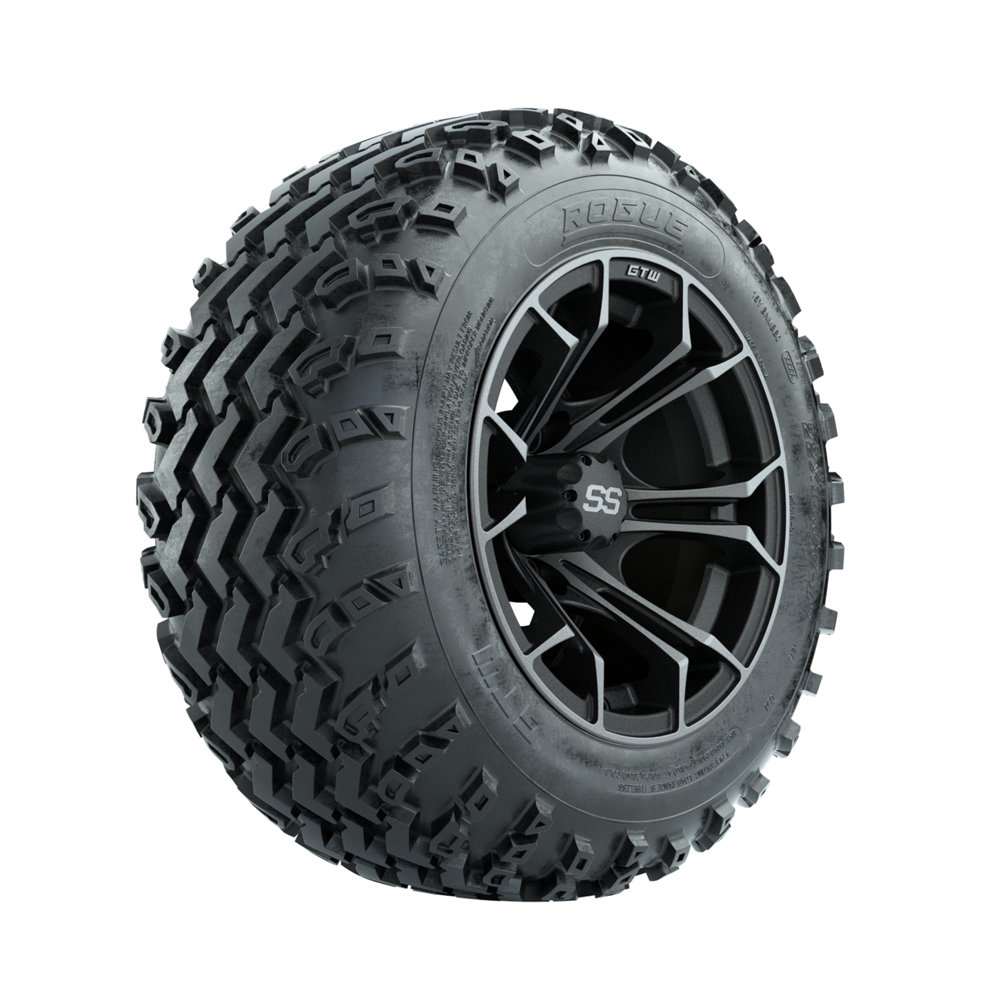 GTW Spyder Machined/Grey 12 in Wheels with 22x11.00-12 Rogue All Terrain Tires Full Set