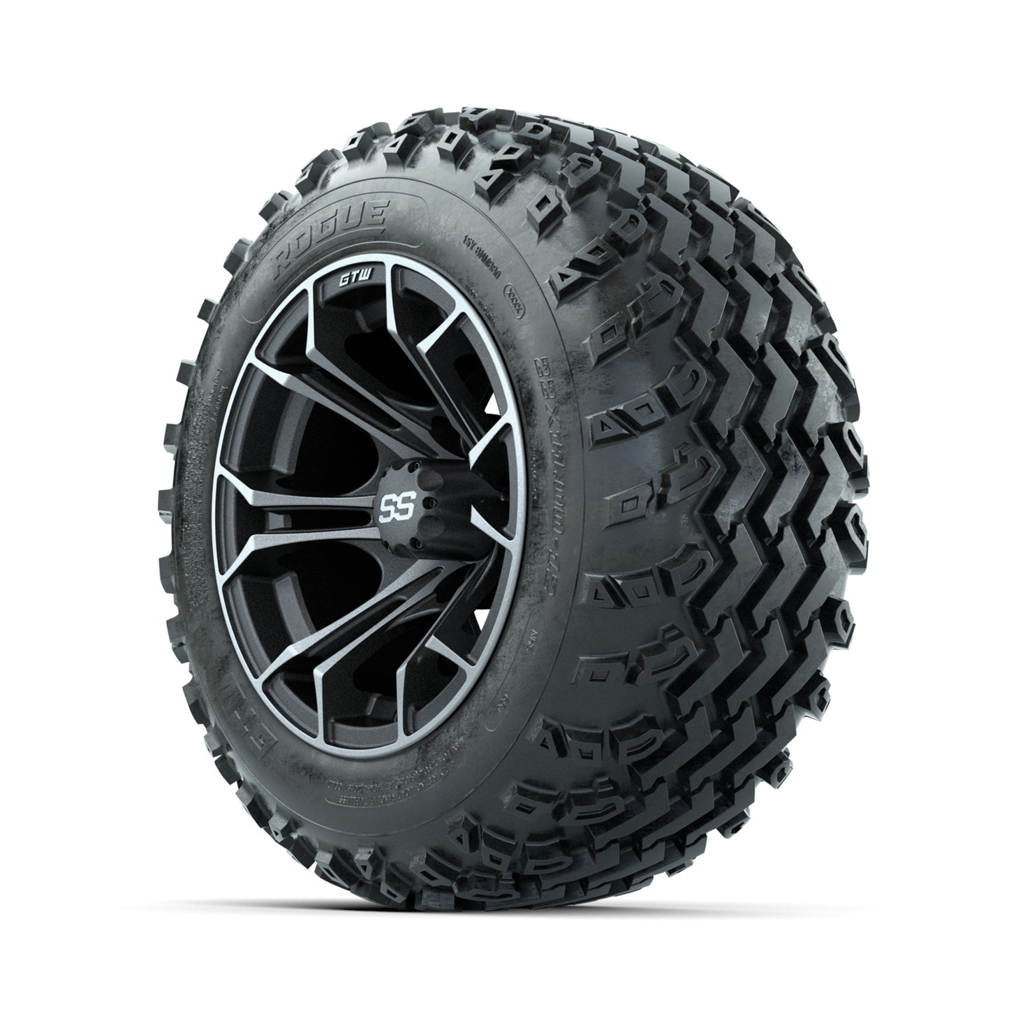 GTW Spyder Machined/Grey 12 in Wheels with 22x11.00-12 Rogue All Terrain Tires Full Set
