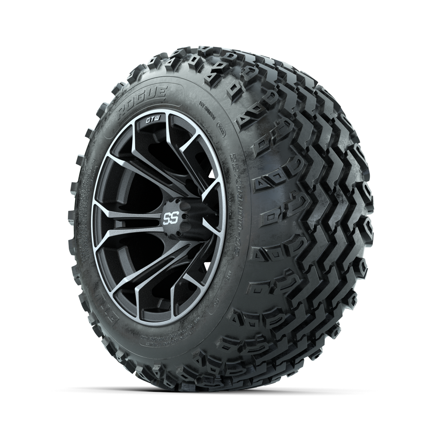GTW Spyder Machined/Grey 12 in Wheels with 22x11.00-12 Rogue All Terrain Tires Full Set