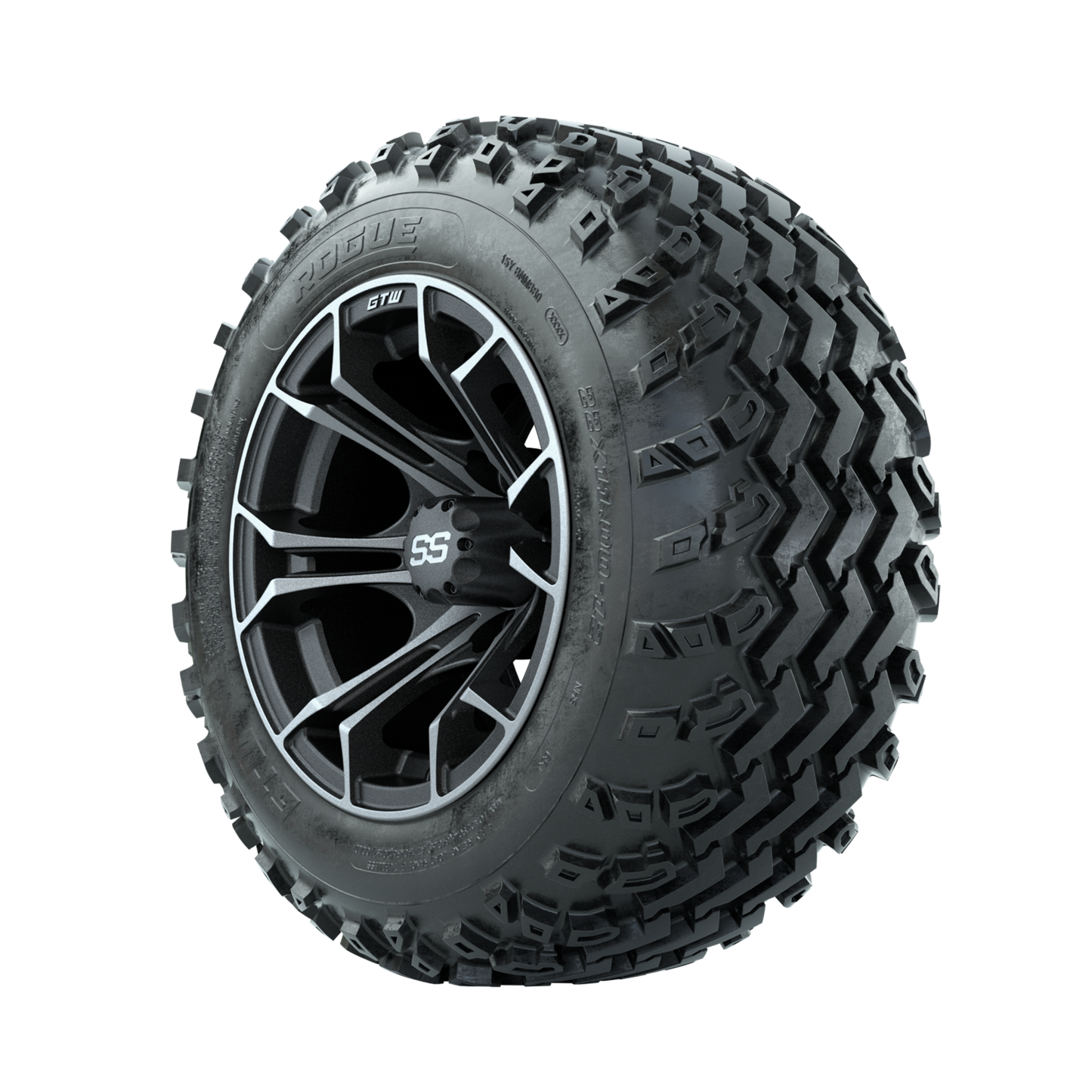 GTW Spyder Machined/Grey 12 in Wheels with 22x11.00-12 Rogue All Terrain Tires Full Set