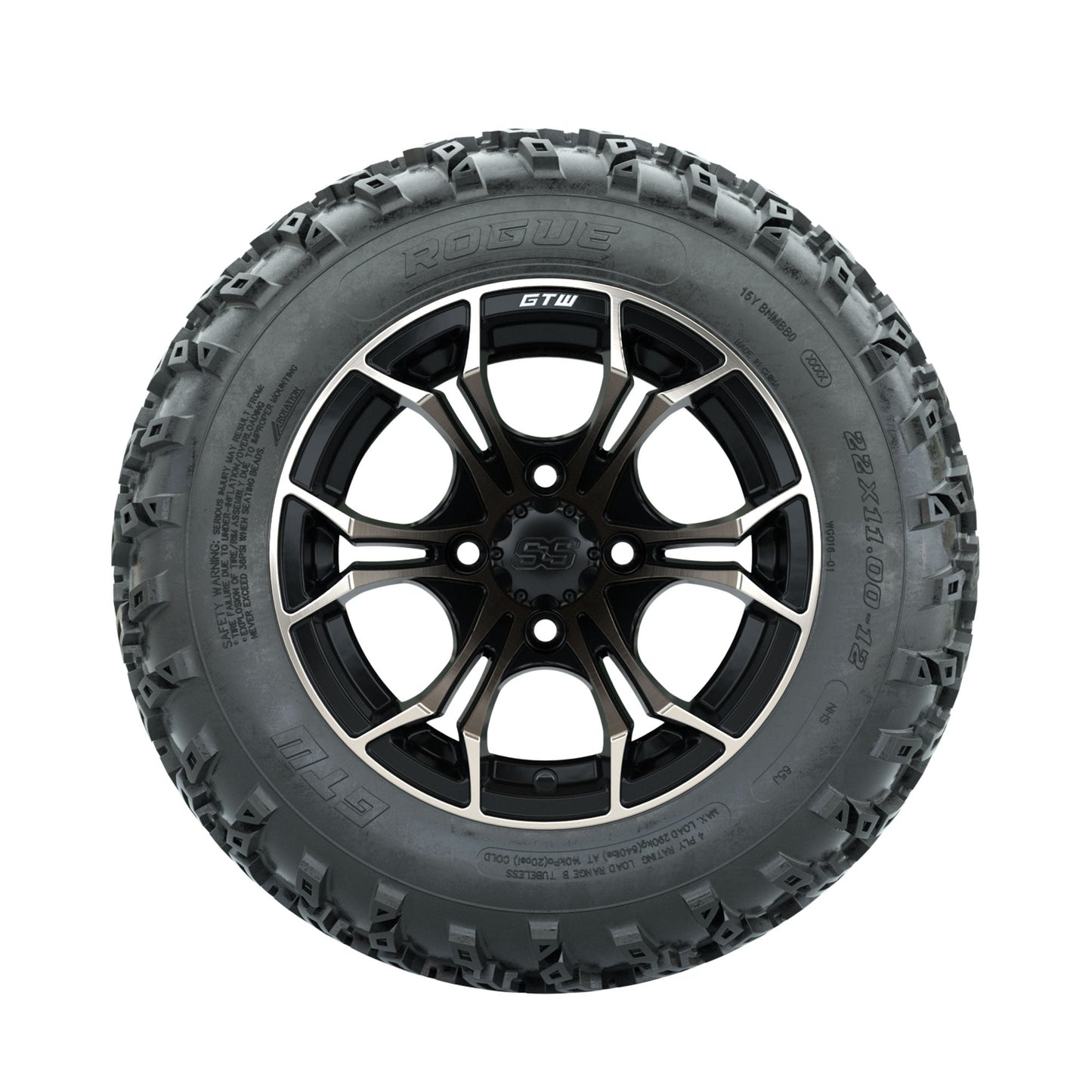 GTW Spyder Bronze/Matte Black 12 in Wheels with 22x11.00-12 Rogue All Terrain Tires Full Set