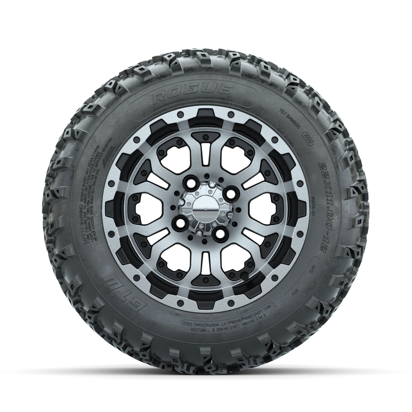 GTW Omega Machined/Black 12 in Wheels with 22x11.00-12 Rogue All Terrain Tires Full Set