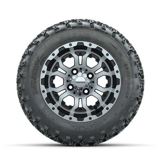 GTW Omega Machined/Black 12 in Wheels with 22x11.00-12 Rogue All Terrain Tires Full Set