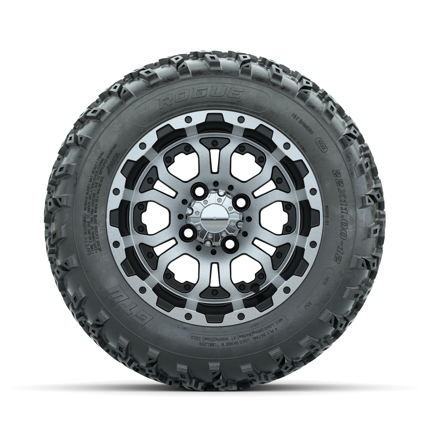 GTW Omega Machined/Black 12 in Wheels with 22x11.00-12 Rogue All Terrain Tires Full Set