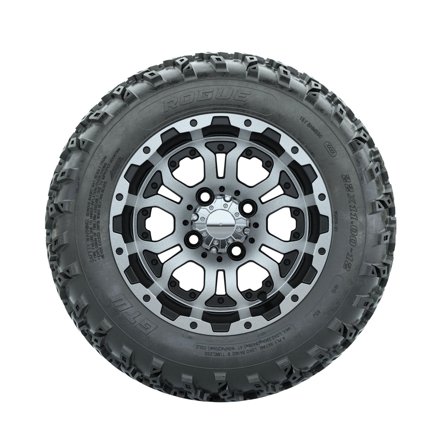 GTW Omega Machined/Black 12 in Wheels with 22x11.00-12 Rogue All Terrain Tires Full Set