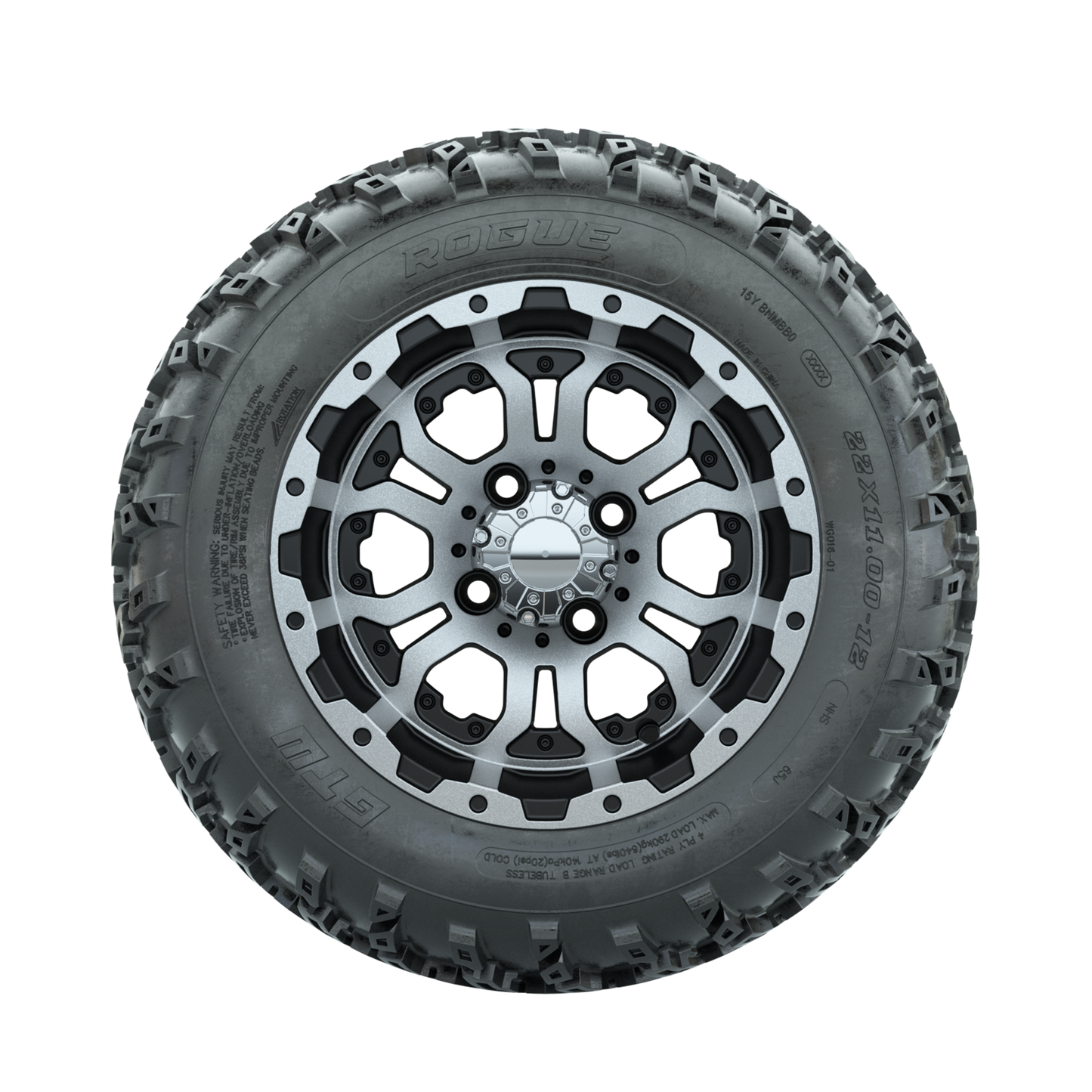 GTW Omega Machined/Black 12 in Wheels with 22x11.00-12 Rogue All Terrain Tires Full Set