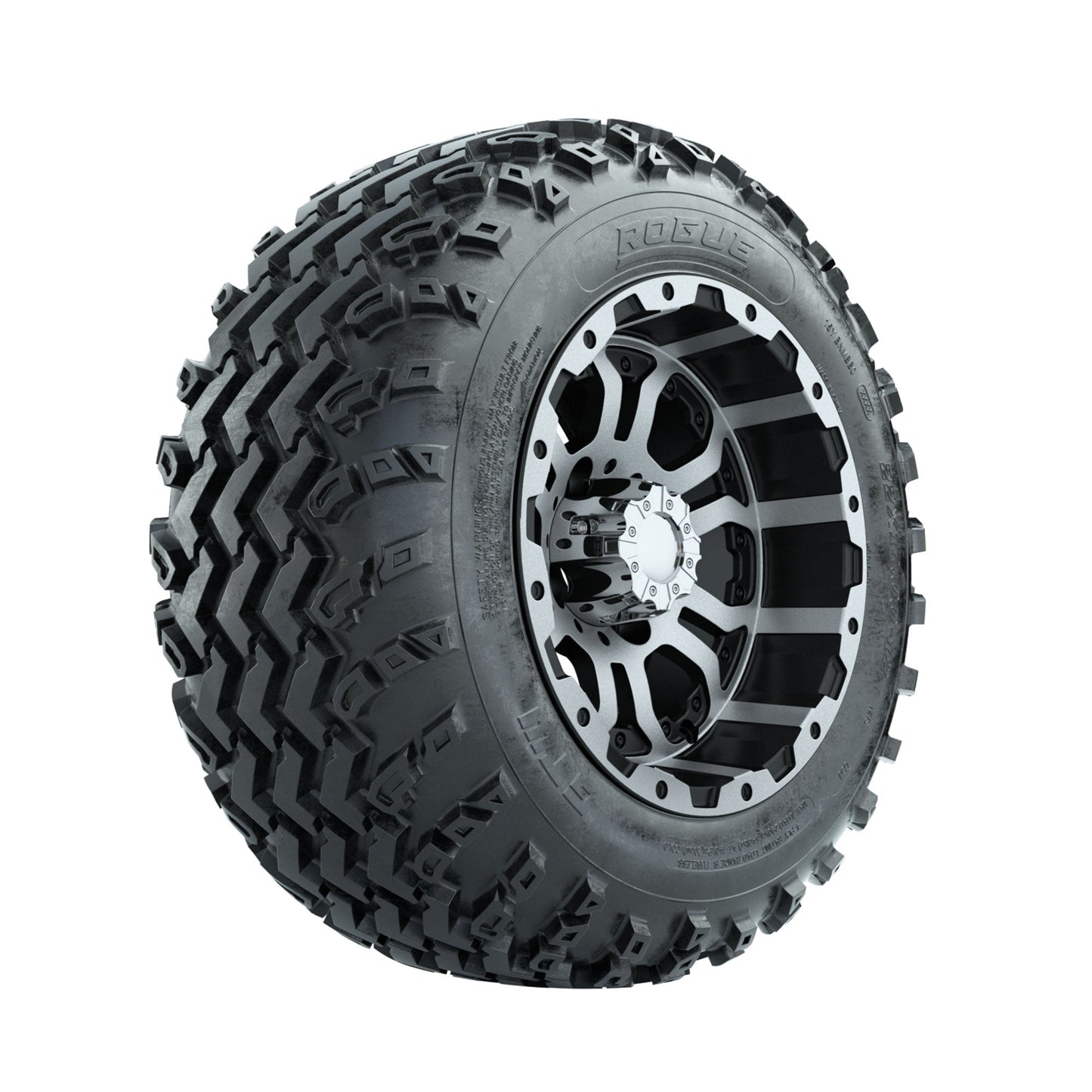 GTW Omega Machined/Black 12 in Wheels with 22x11.00-12 Rogue All Terrain Tires Full Set