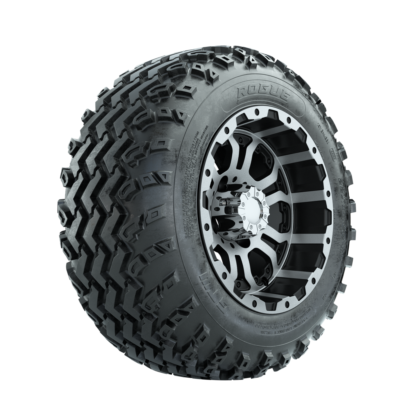 GTW Omega Machined/Black 12 in Wheels with 22x11.00-12 Rogue All Terrain Tires Full Set