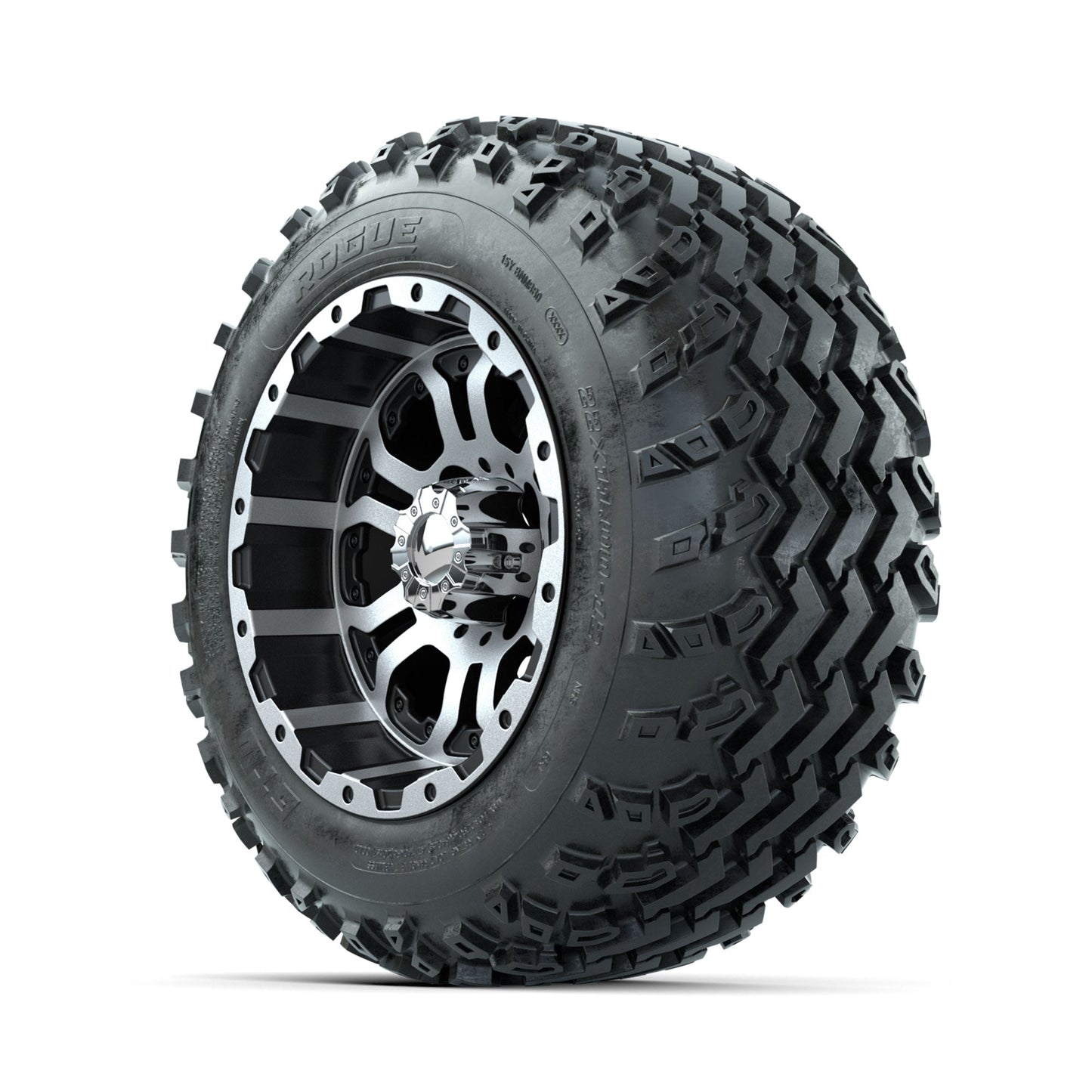 GTW Omega Machined/Black 12 in Wheels with 22x11.00-12 Rogue All Terrain Tires Full Set