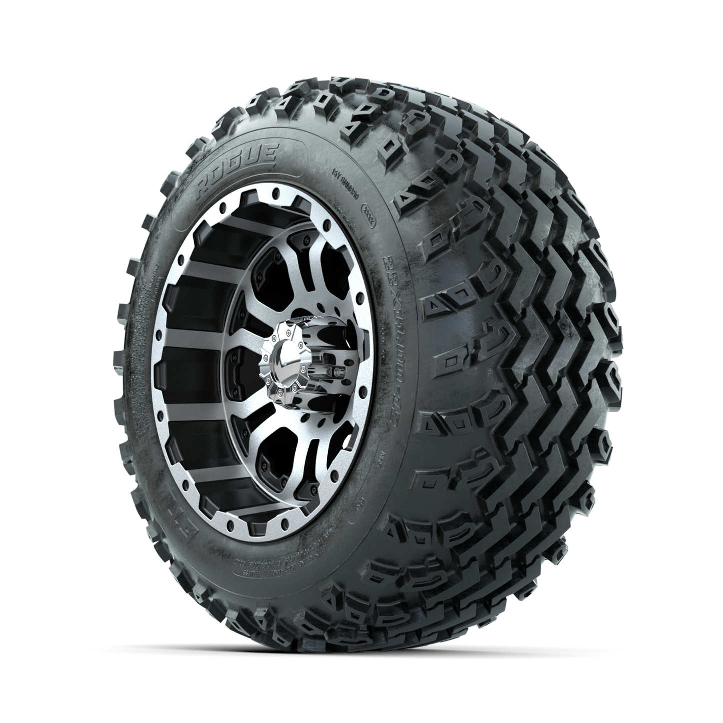 GTW Omega Machined/Black 12 in Wheels with 22x11.00-12 Rogue All Terrain Tires Full Set