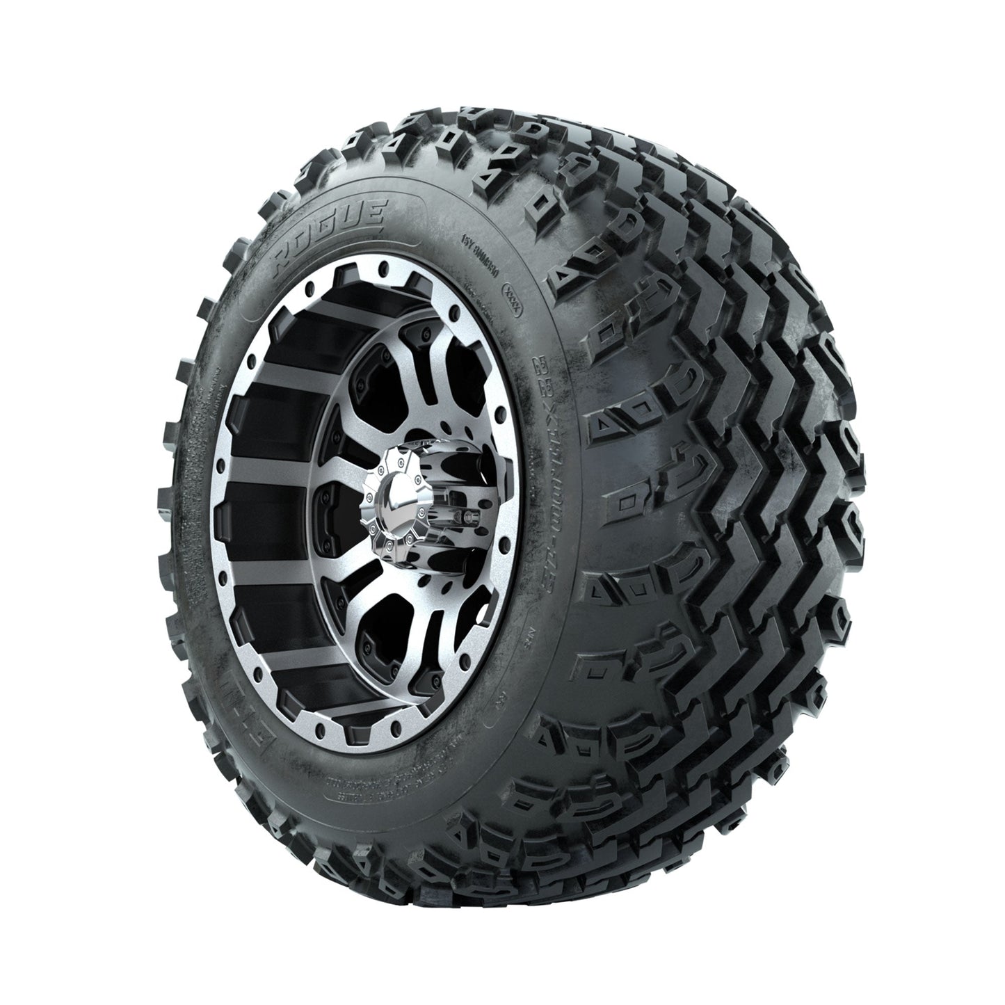 GTW Omega Machined/Black 12 in Wheels with 22x11.00-12 Rogue All Terrain Tires Full Set