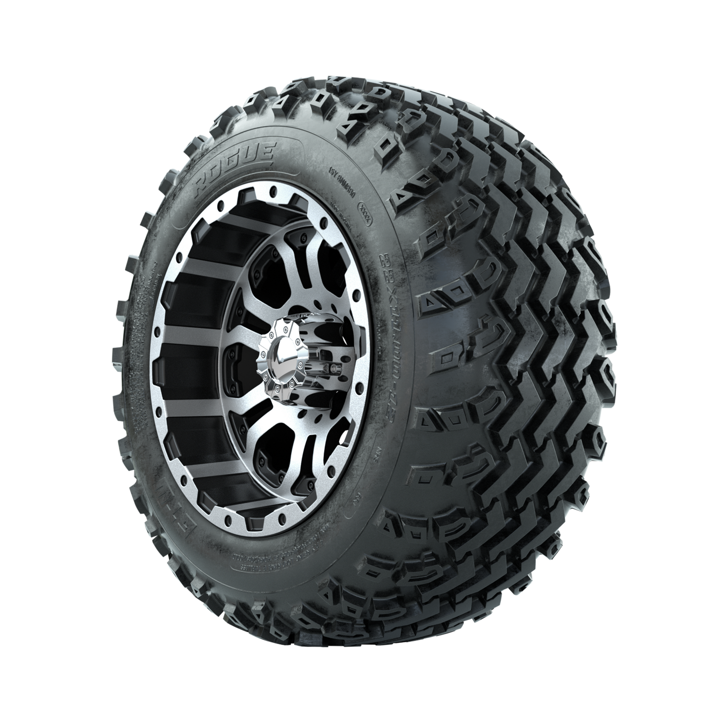GTW Omega Machined/Black 12 in Wheels with 22x11.00-12 Rogue All Terrain Tires Full Set