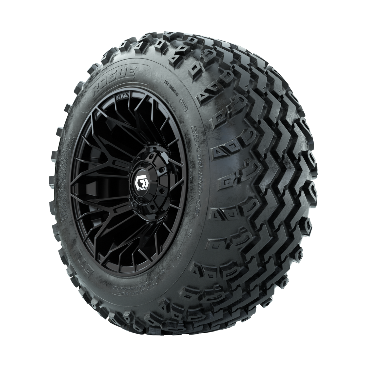 GTW Stellar Black 12 in Wheels with 22x11.00-12 Rogue All Terrain Tires Full Set