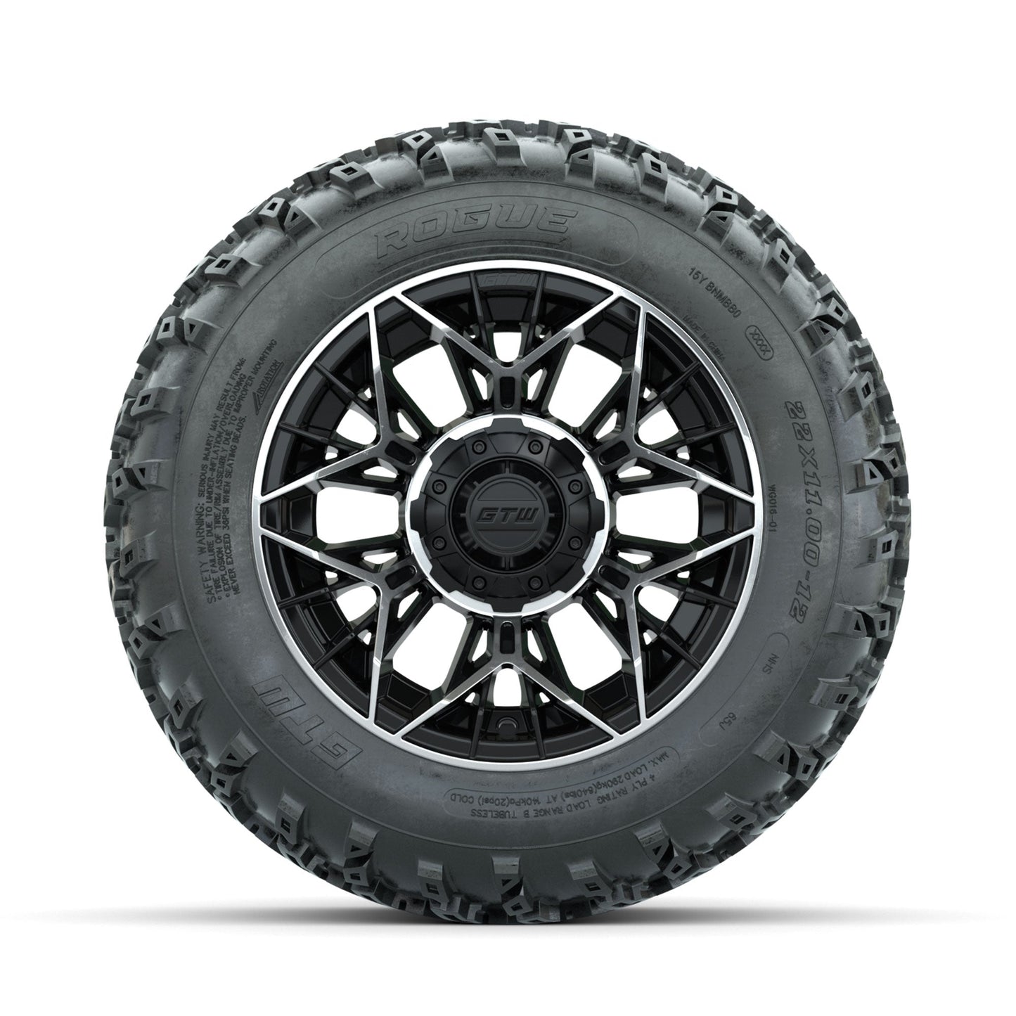 GTW Stellar Machined/Black 12 in Wheels with 22x11.00-12 Rogue All Terrain Tires Full Set