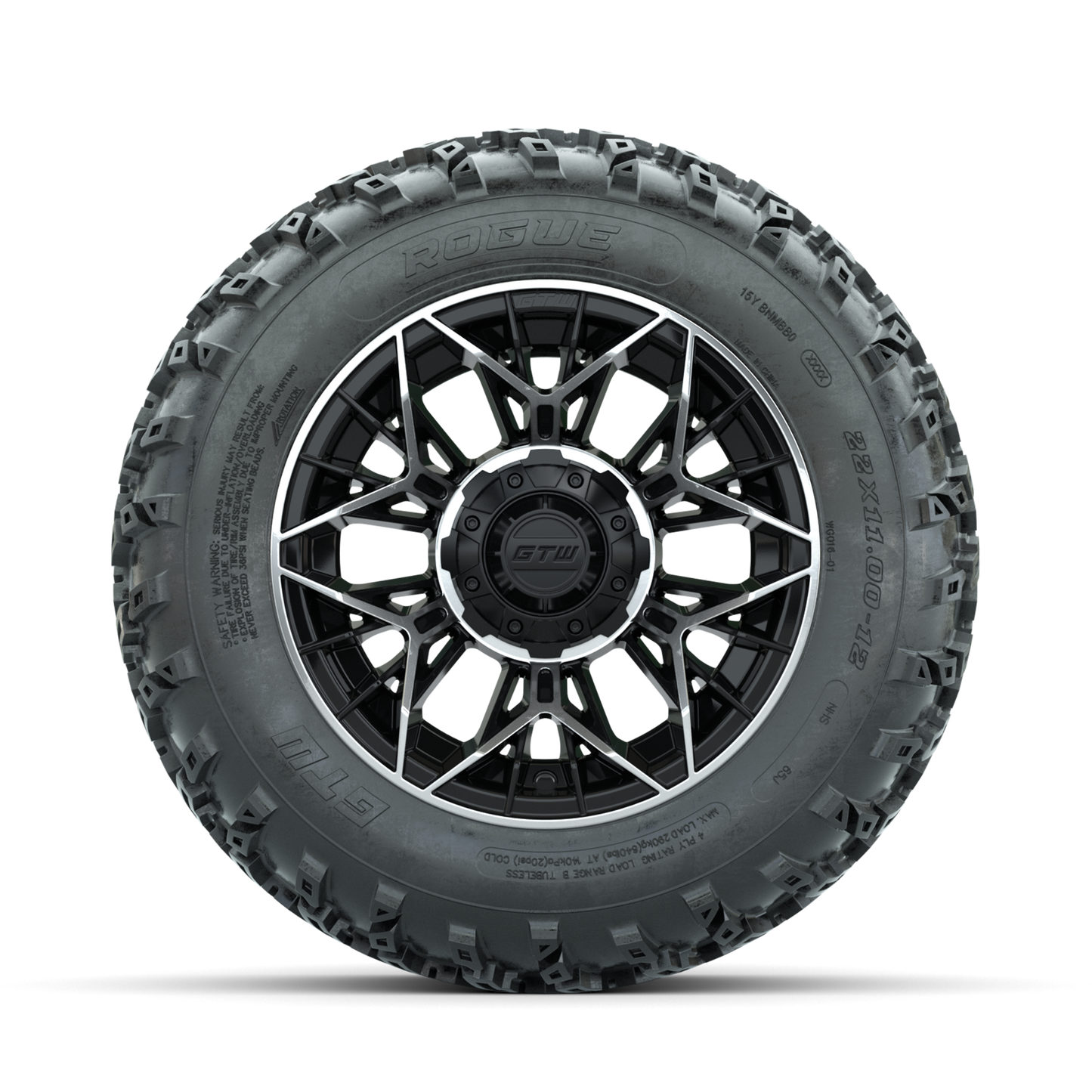 GTW Stellar Machined/Black 12 in Wheels with 22x11.00-12 Rogue All Terrain Tires Full Set