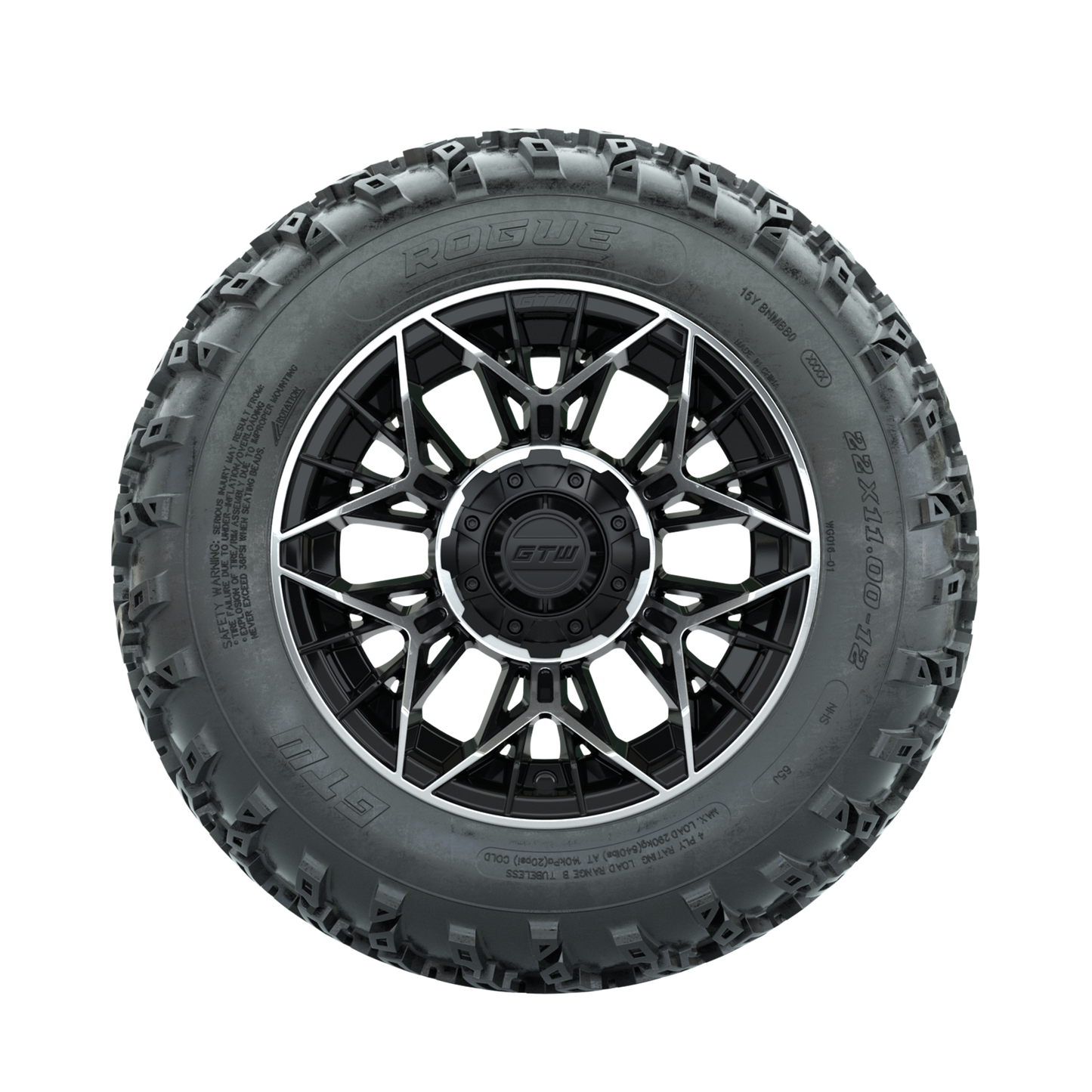 GTW Stellar Machined/Black 12 in Wheels with 22x11.00-12 Rogue All Terrain Tires Full Set