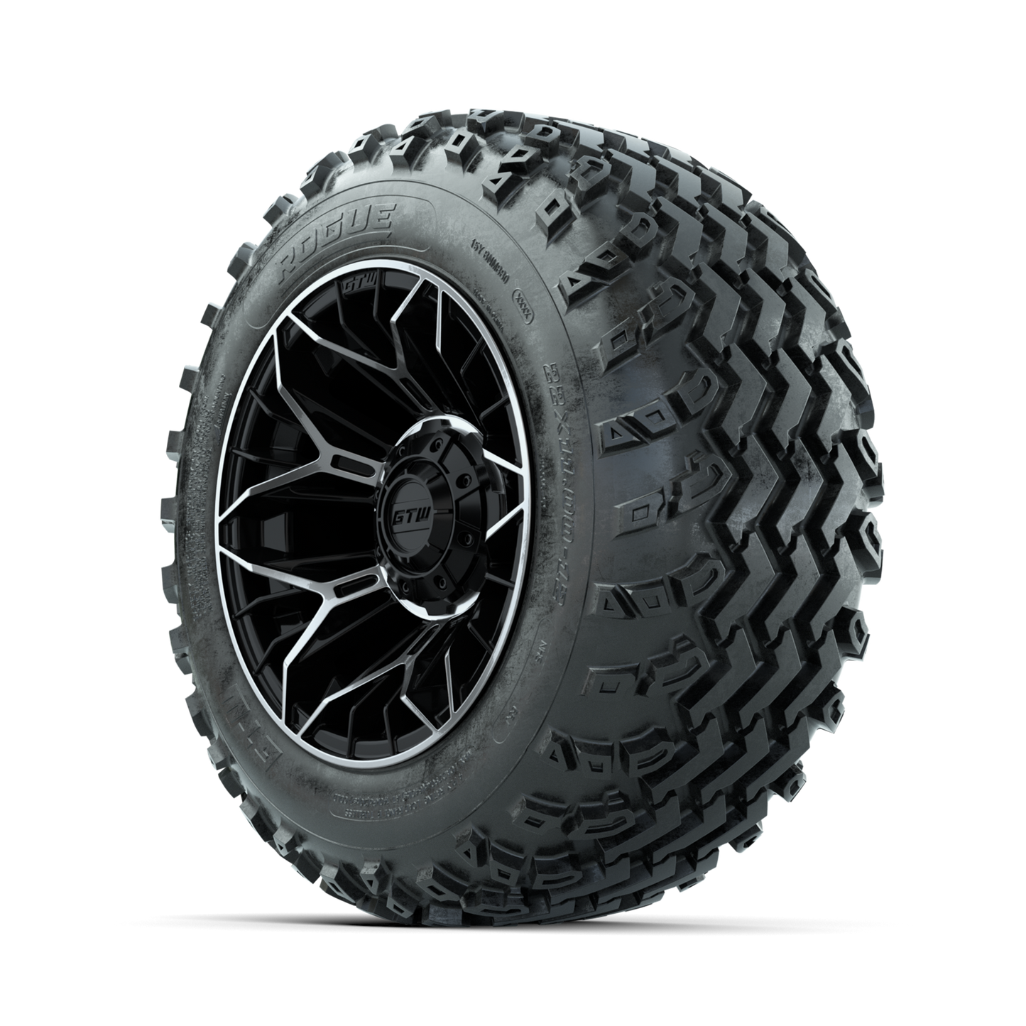 GTW Stellar Machined/Black 12 in Wheels with 22x11.00-12 Rogue All Terrain Tires Full Set