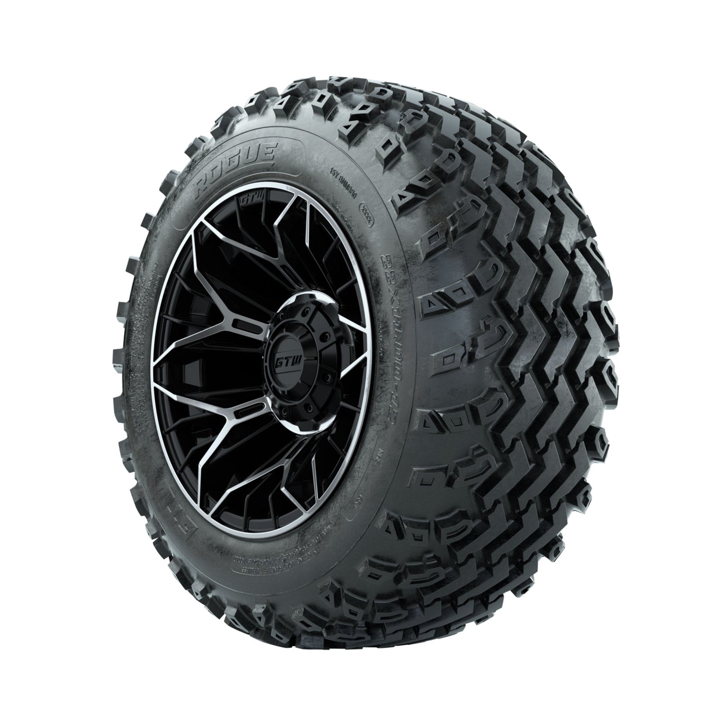 GTW Stellar Machined/Black 12 in Wheels with 22x11.00-12 Rogue All Terrain Tires Full Set