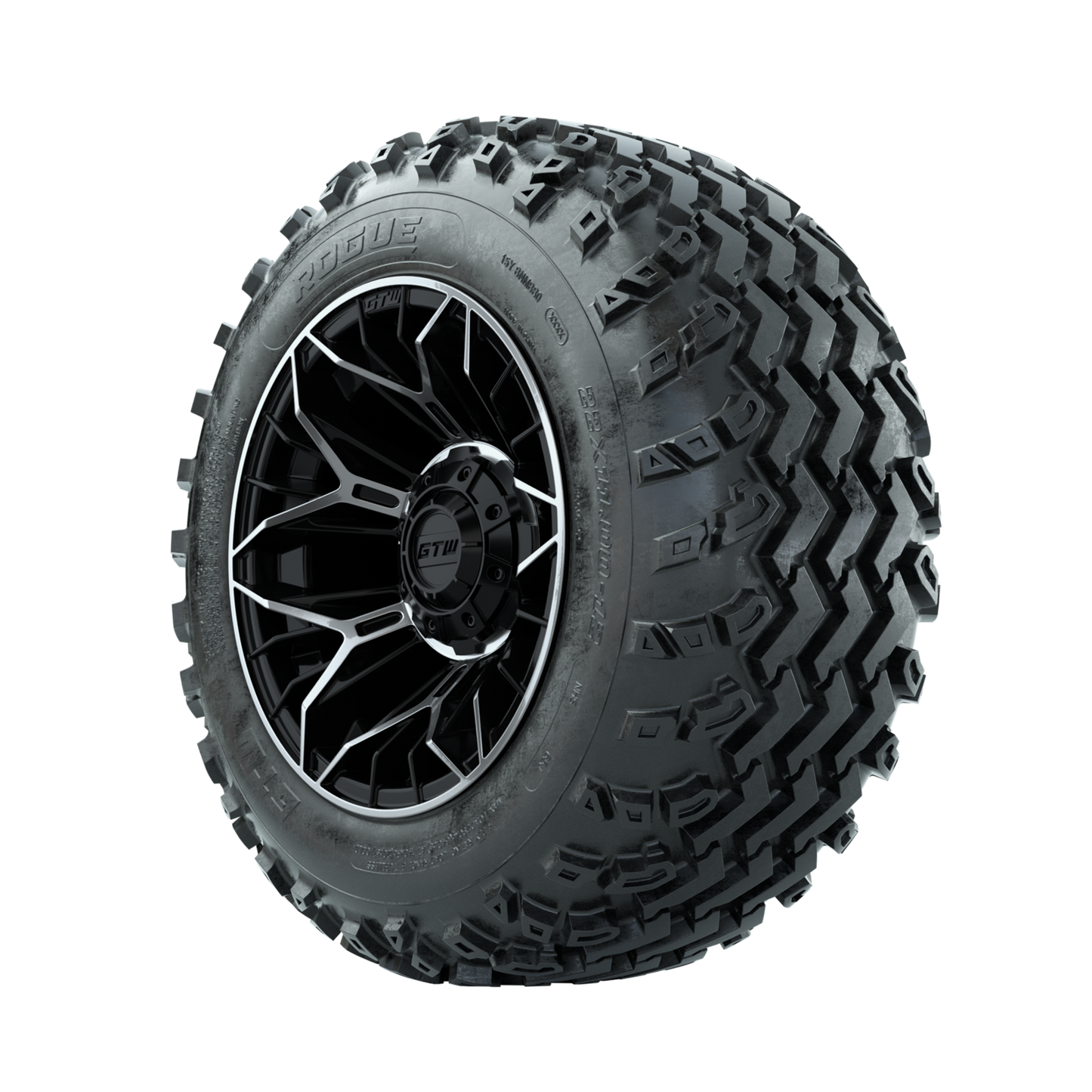 GTW Stellar Machined/Black 12 in Wheels with 22x11.00-12 Rogue All Terrain Tires Full Set