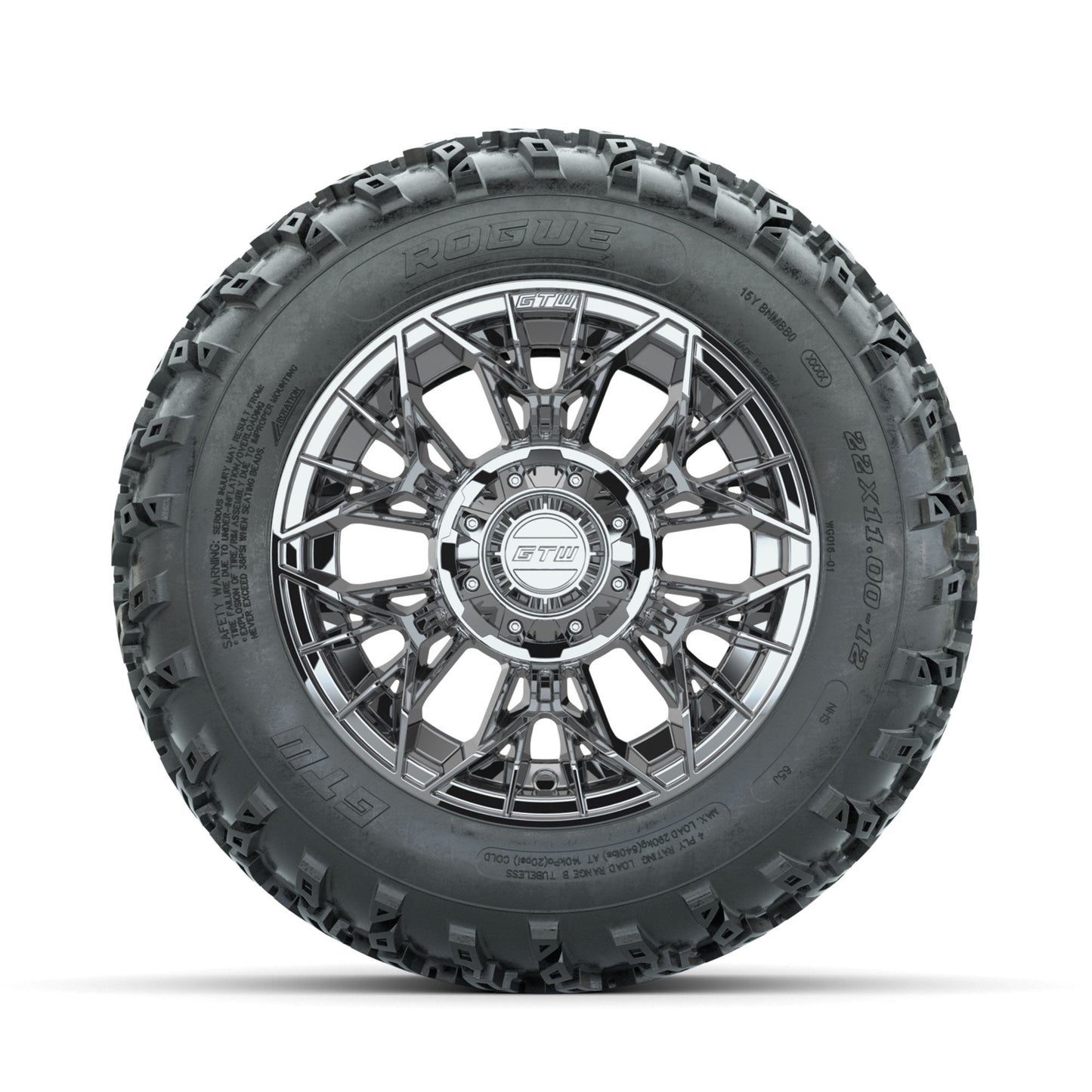 GTW Stellar Chrome 12 in Wheels with 22x11.00-12 Rogue All Terrain Tires Full Set