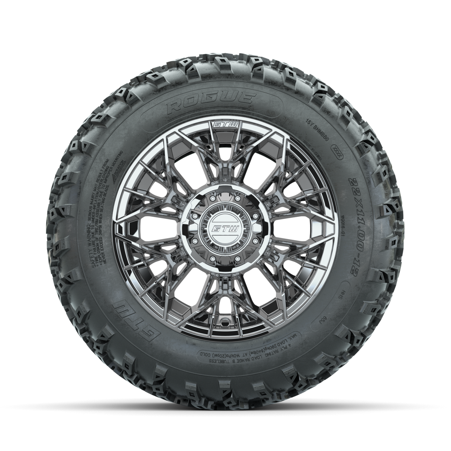 GTW Stellar Chrome 12 in Wheels with 22x11.00-12 Rogue All Terrain Tires Full Set