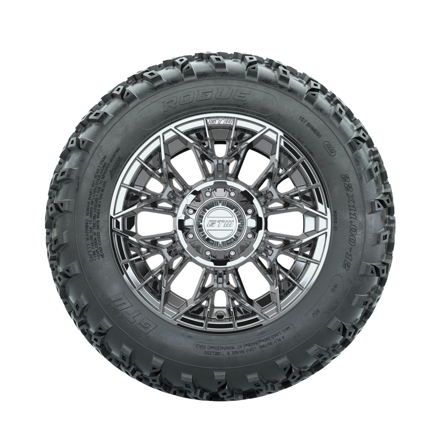 GTW Stellar Chrome 12 in Wheels with 22x11.00-12 Rogue All Terrain Tires Full Set