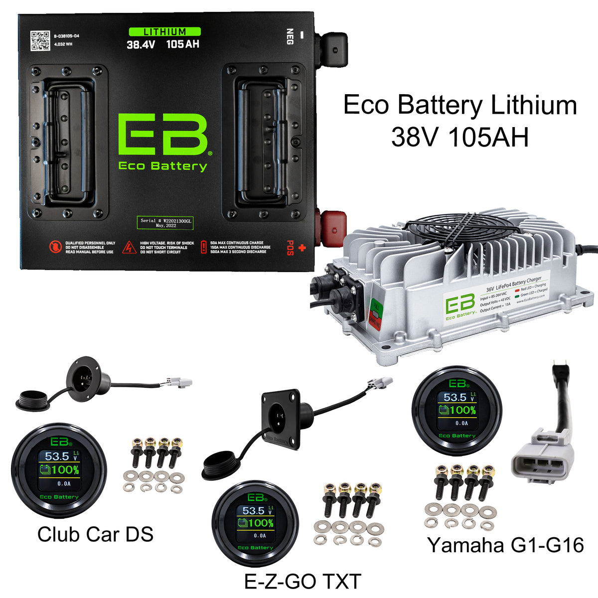 38v 105ah Eco Battery Lithium - Choose your Model (Ezgo TXT, Club Car DS, Yamaha G1-g16)