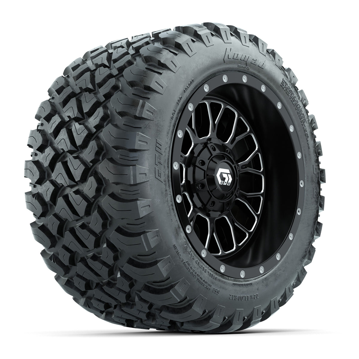 Set of (4) 12 in GTW® Helix Machined & Black Wheels with 22x11-R12 Nomad All-Terrain Tires